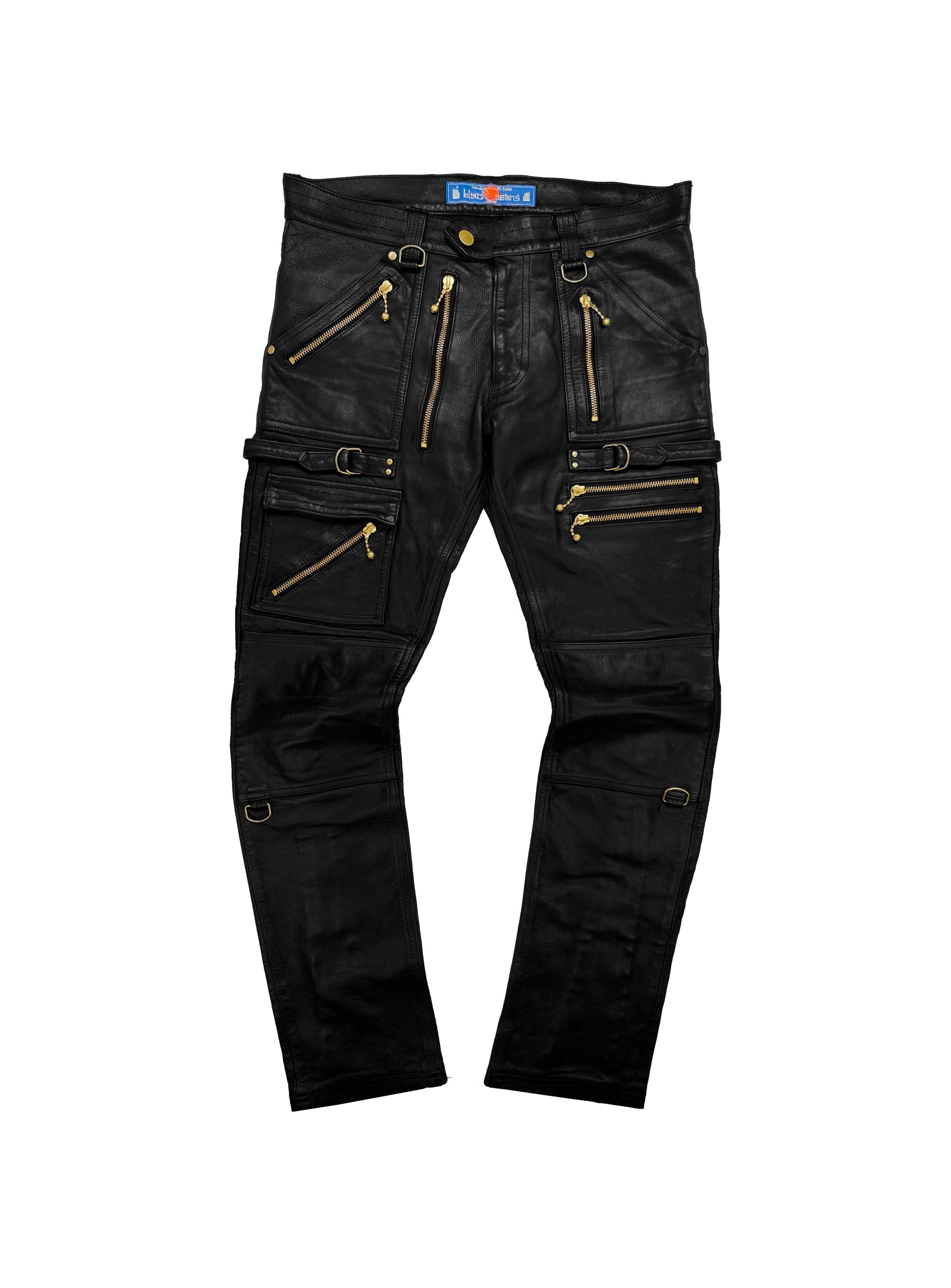 Blackmeans Leather Moto Riders Metallic D-Ring Biker Pants