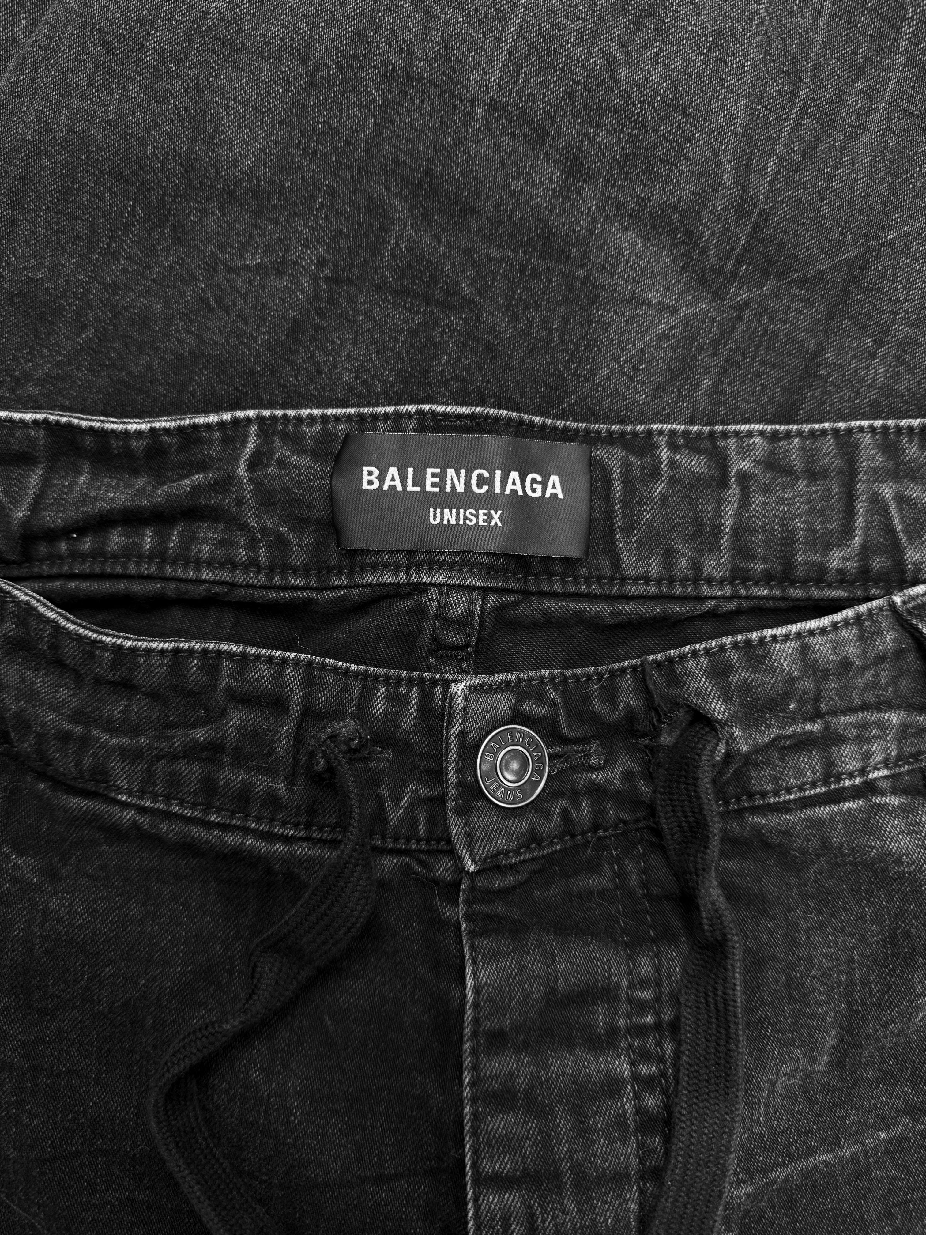 AW23 Balenciaga Drawstring Wide Leg Washed Black Denim