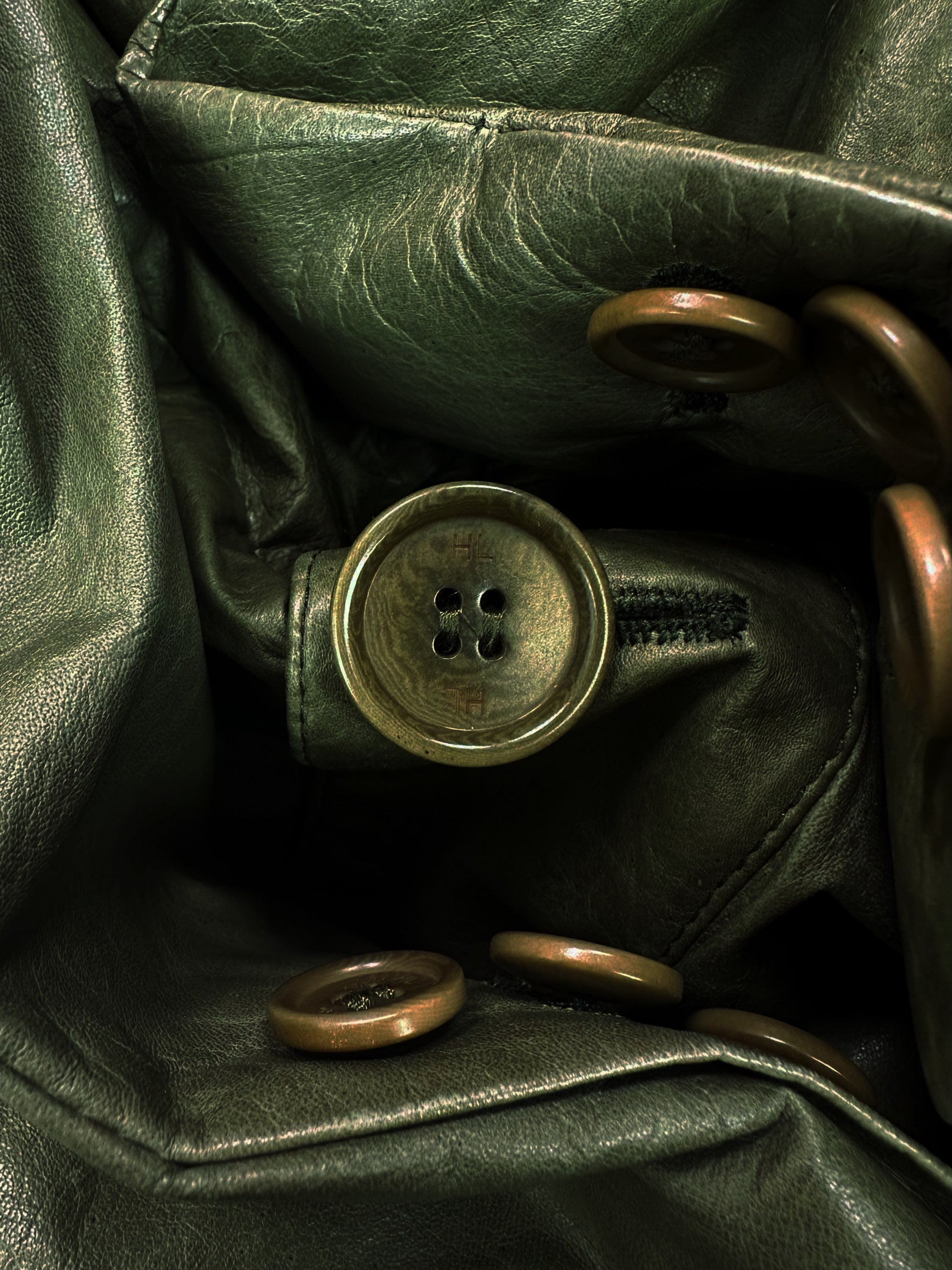 00s Helmut Lang Forest Green Collared Leather Trench Coat