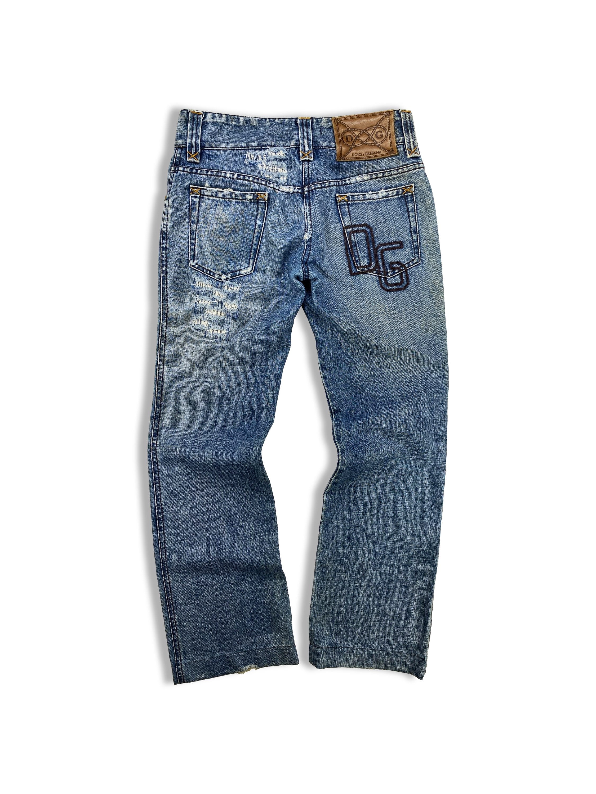 Dolce &amp; Gabbana Distressed Sashiko Stitch Light Wash Denim
