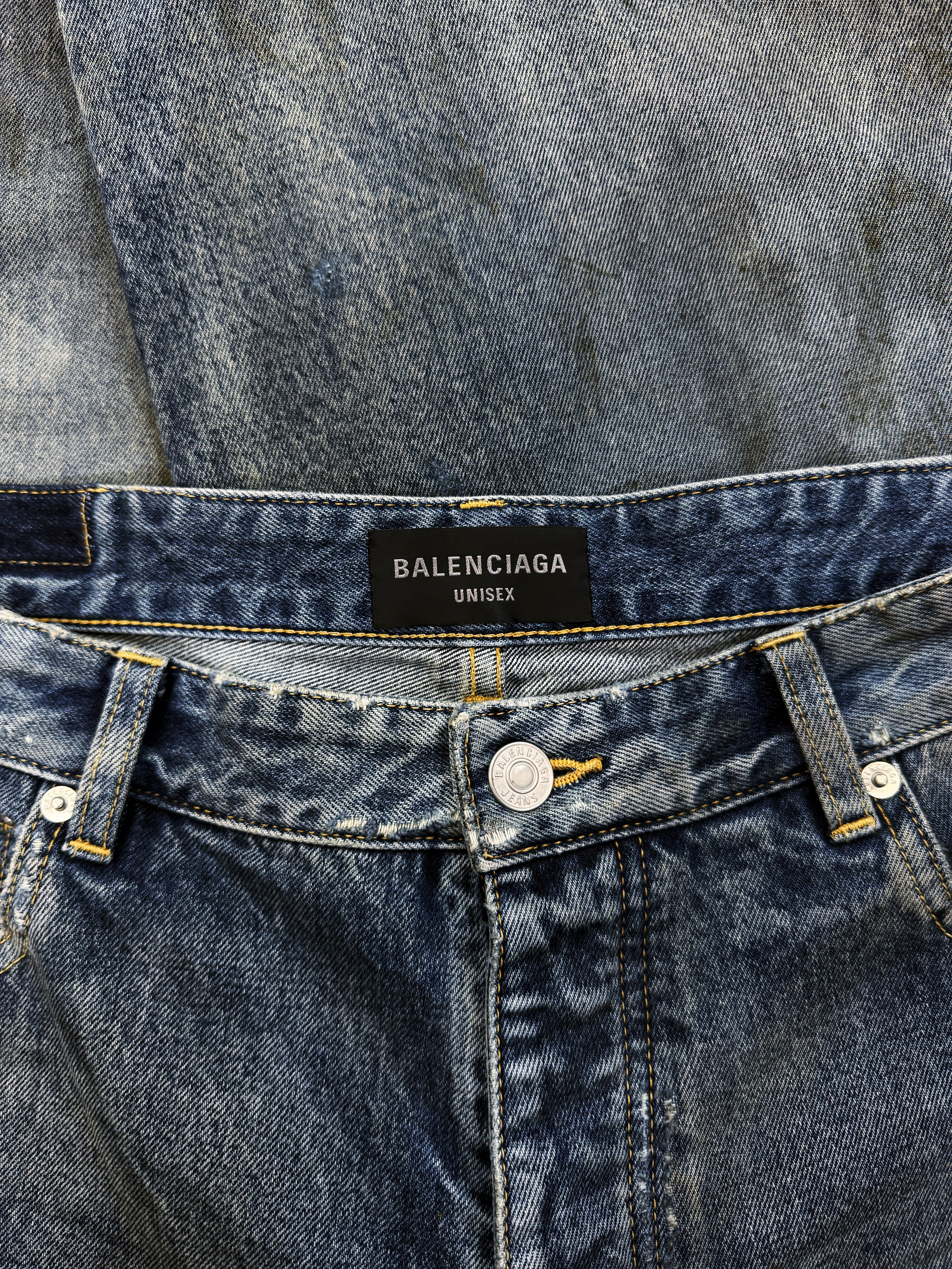SS23 Balenciaga ‘Mud Show’ Blue Dirt Wash Distressed Baggy Denim
