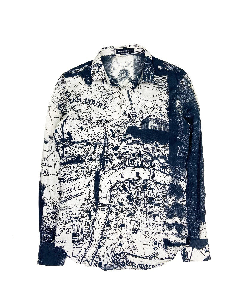 FW16 Alexander McQueen ‘River Thames’ Mesh Button Up Longsleeve Shirt