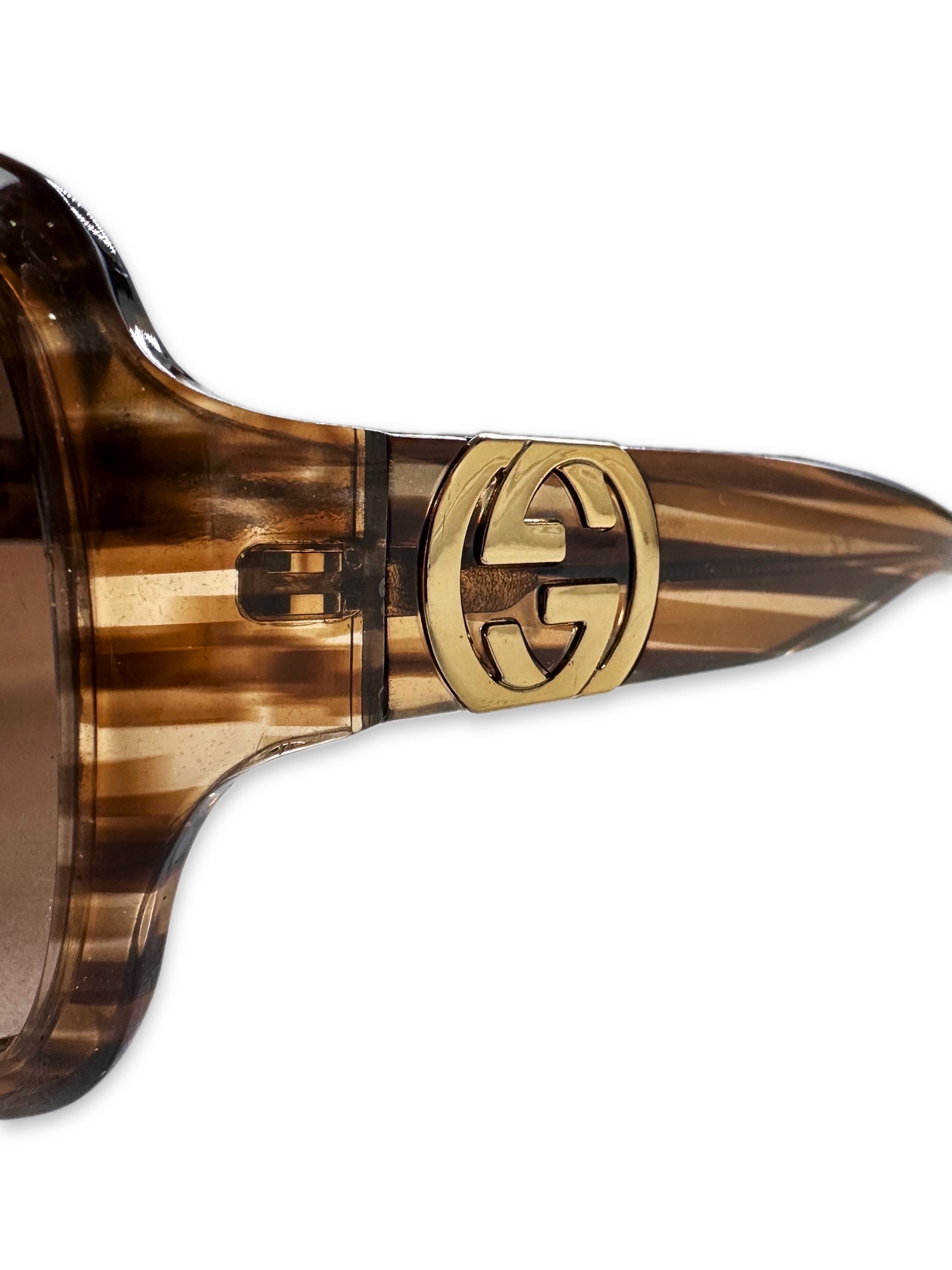 Gucci GG Logo Warm Tint Rounded Frame Sunglasses