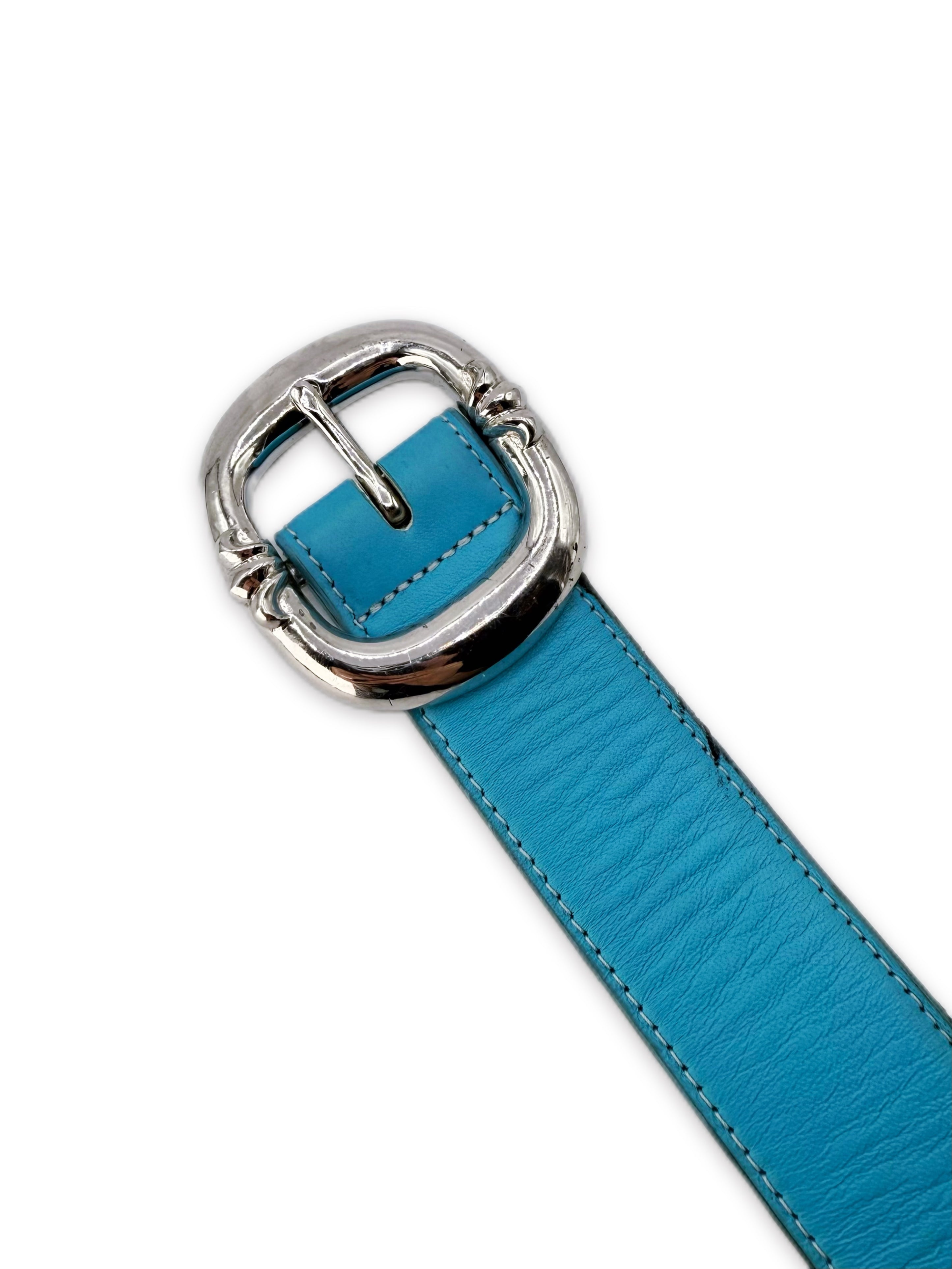 Chrome Hearts Sky Blue Leather ‘Gunslinger’ .925 Silver Belt