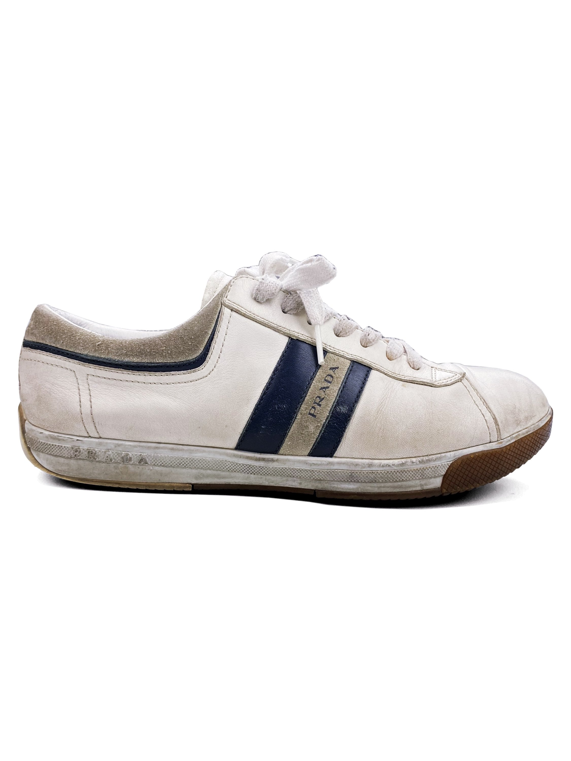 SS13 Prada Linea Rossa White Leather Striped Sneakers
