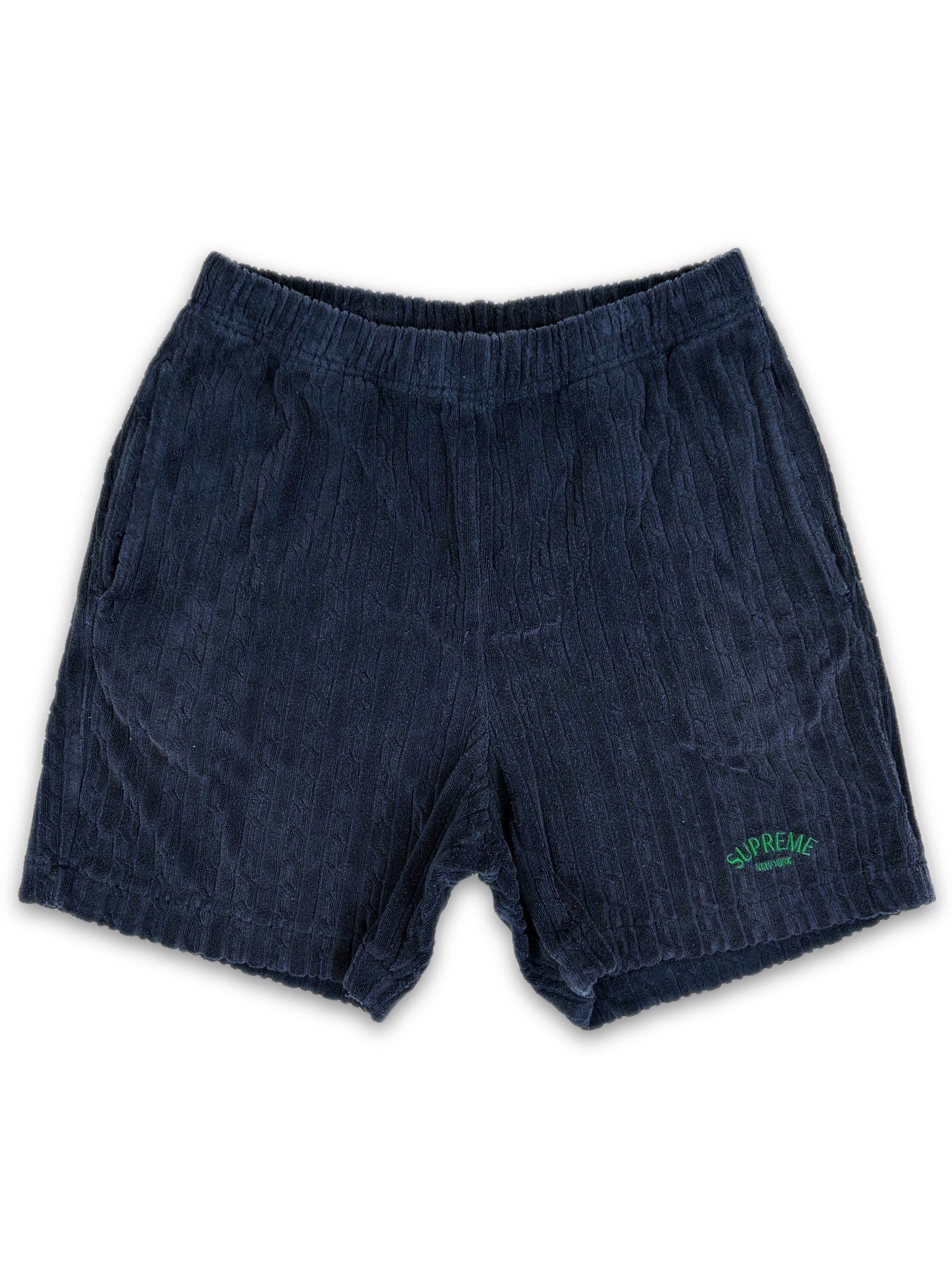 Supreme Navy Blue Embroidered Logo Towel Shorts