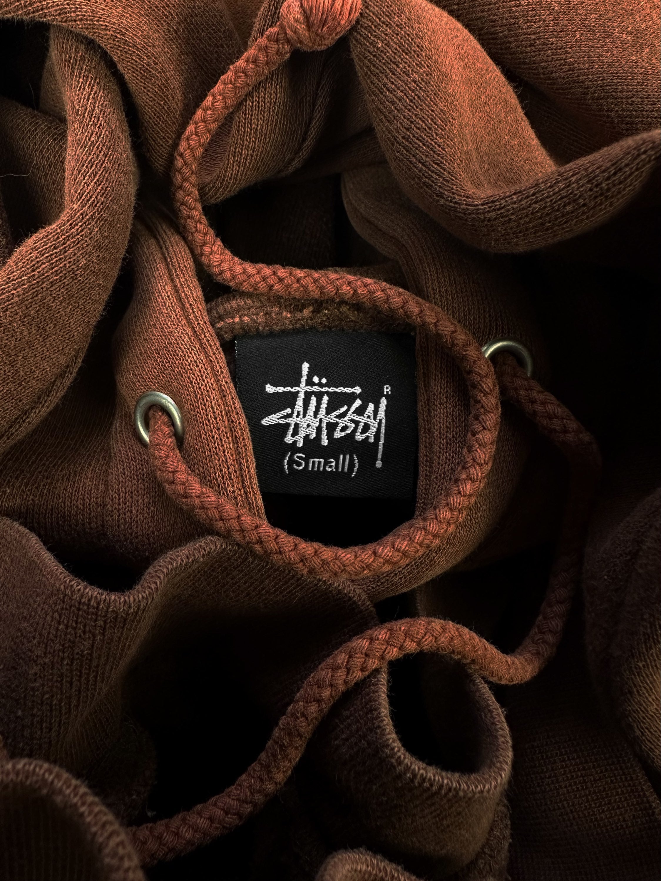 00s Stüssy ‘STU ©’ Motif Brown Heavyweight Slogan Hoodie