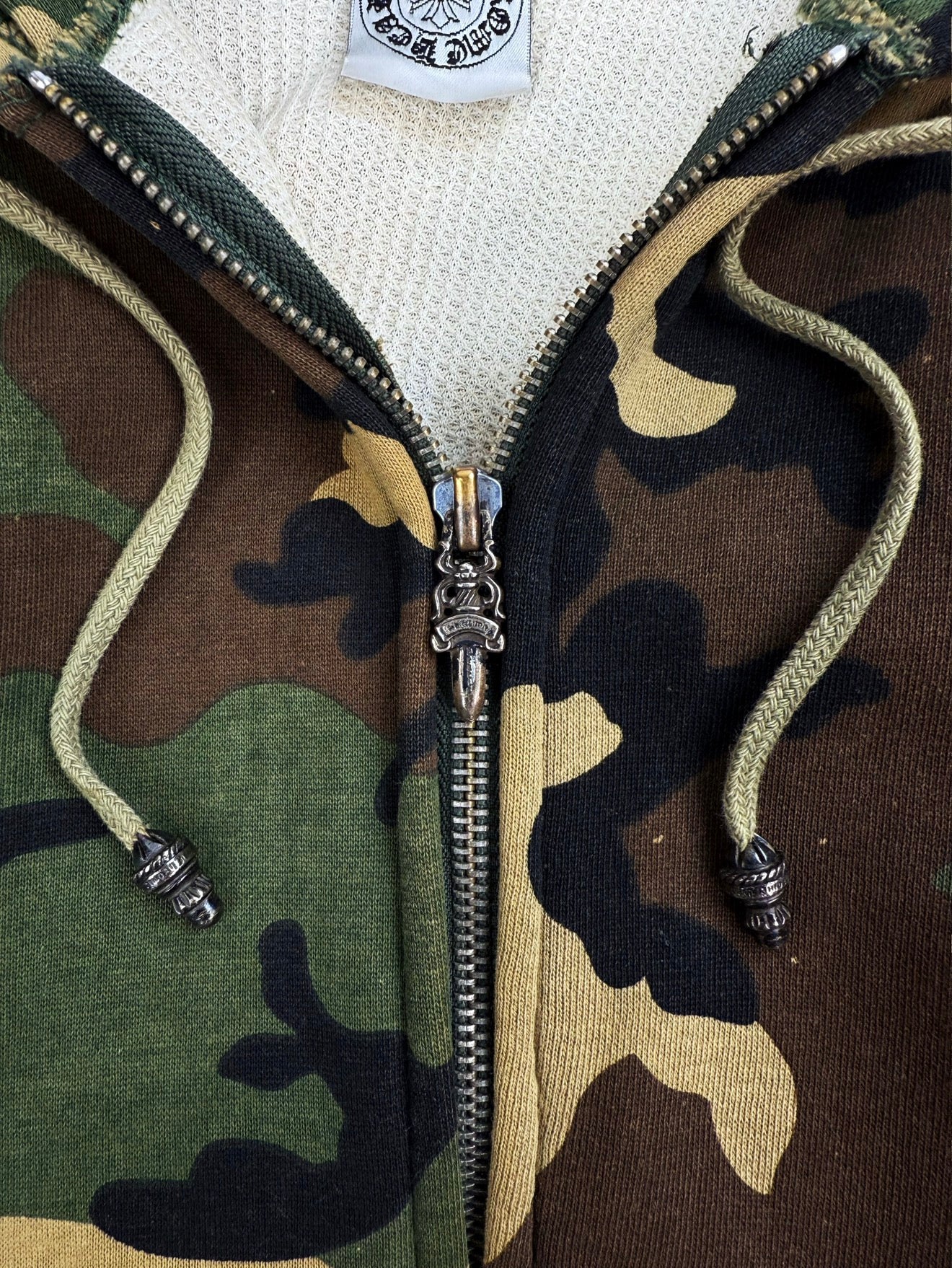Chrome Hearts Green Camo Flooded Cross Patch Horse Shoe Thermal Lined Zip Hoodie