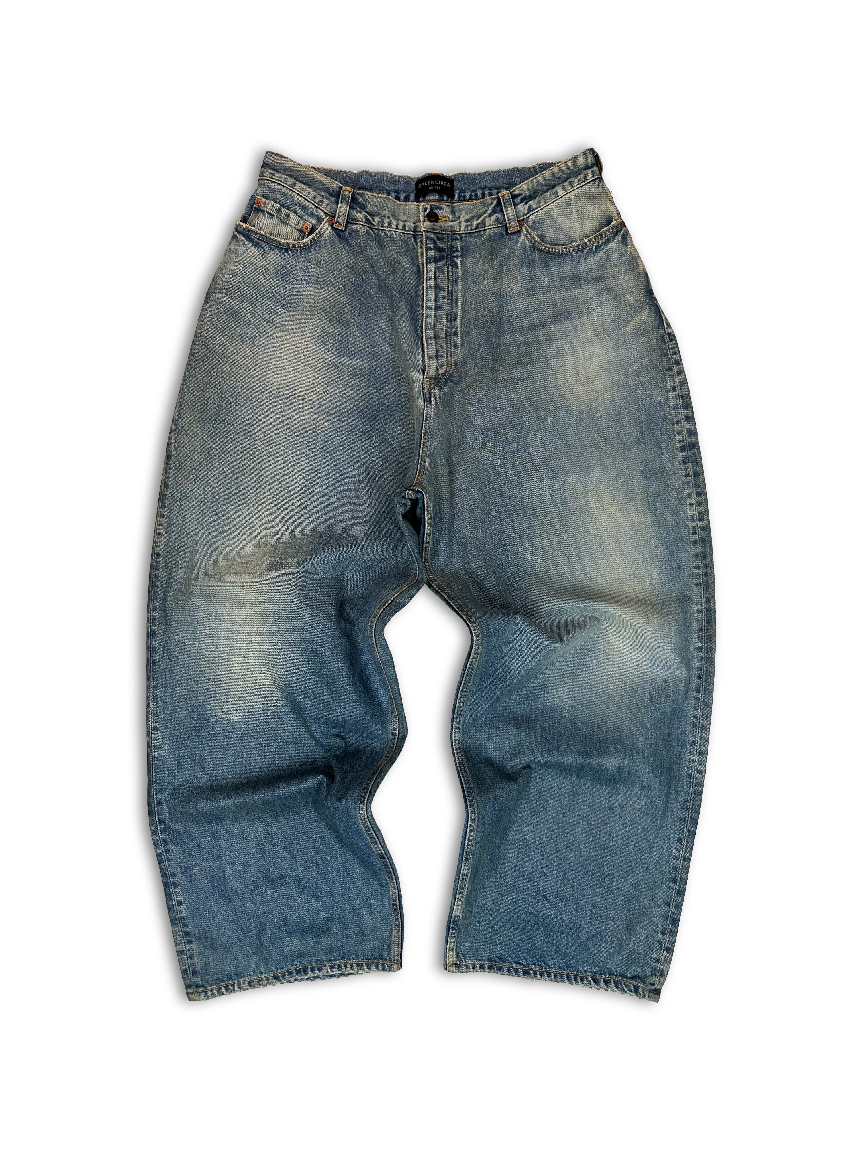 AW22 Balenciaga 360° Waxed Baggy ‘Liquid Denim’ Blue Wash Jeans