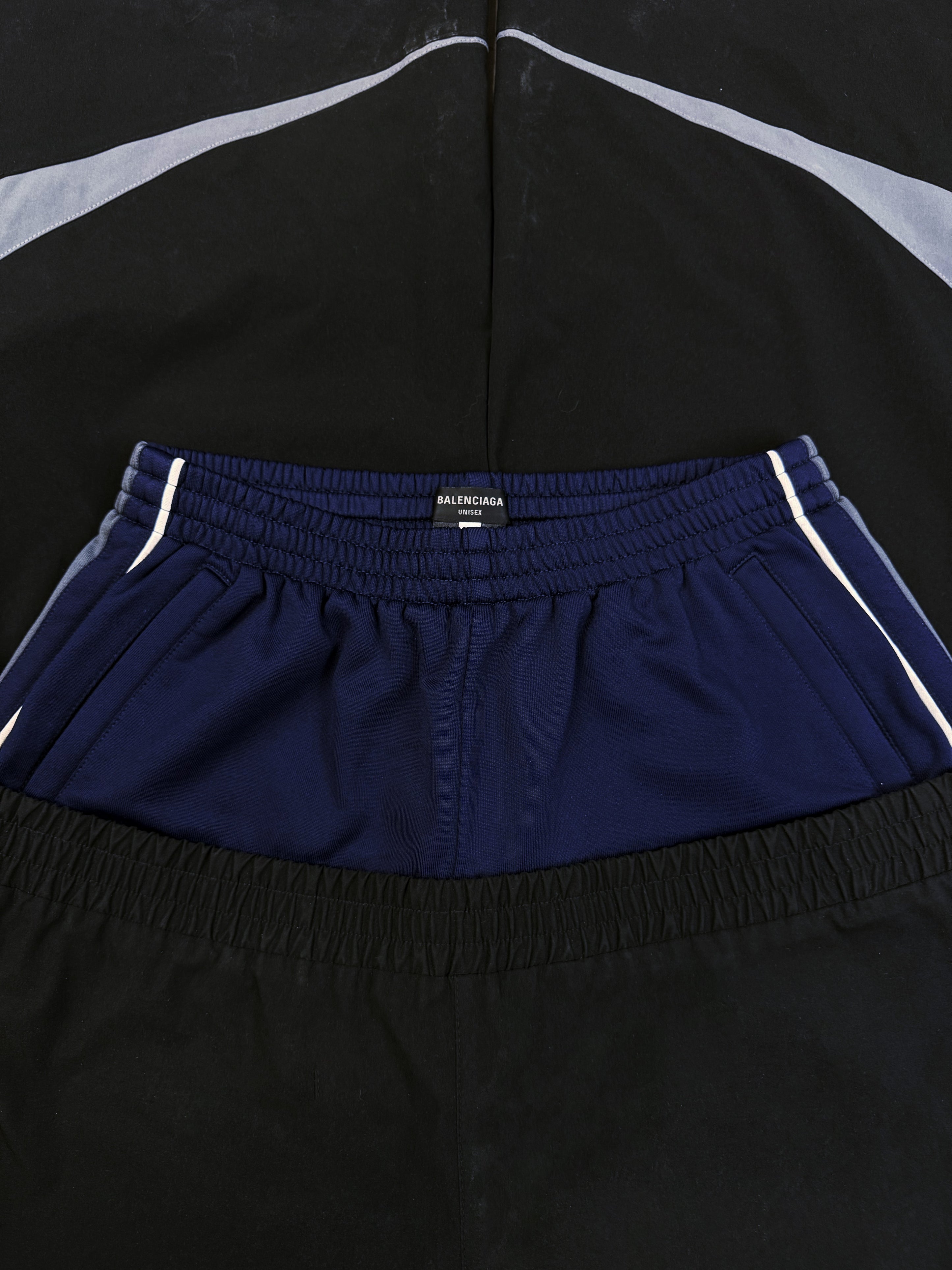 AW24 Balenciaga ‘Cut Up’ Double Waist Four Stripe Wide Leg Track Pants