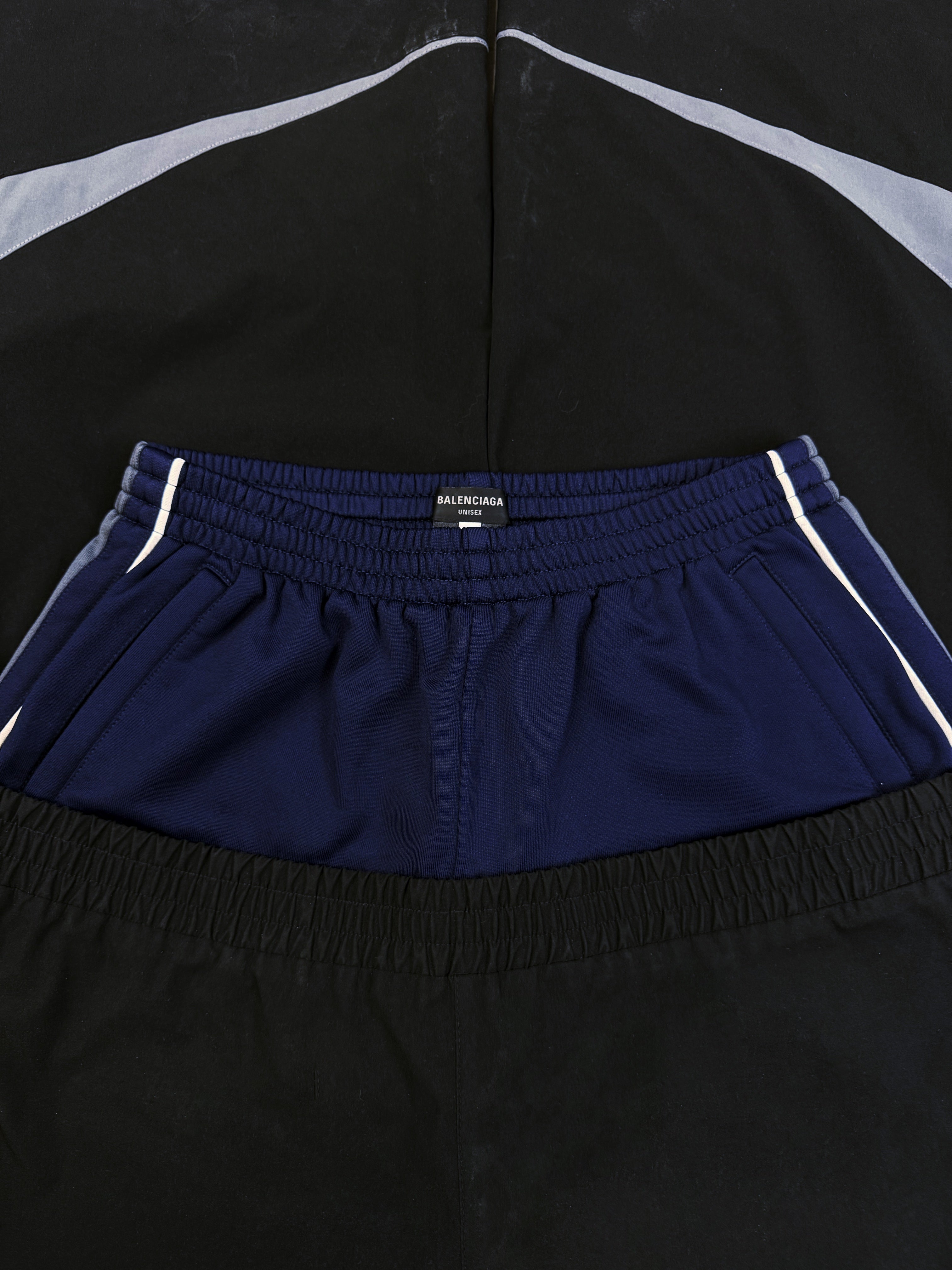 AW24 Balenciaga ‘Cut Up’ Double Waist Four Stripe Wide Leg Track Pants