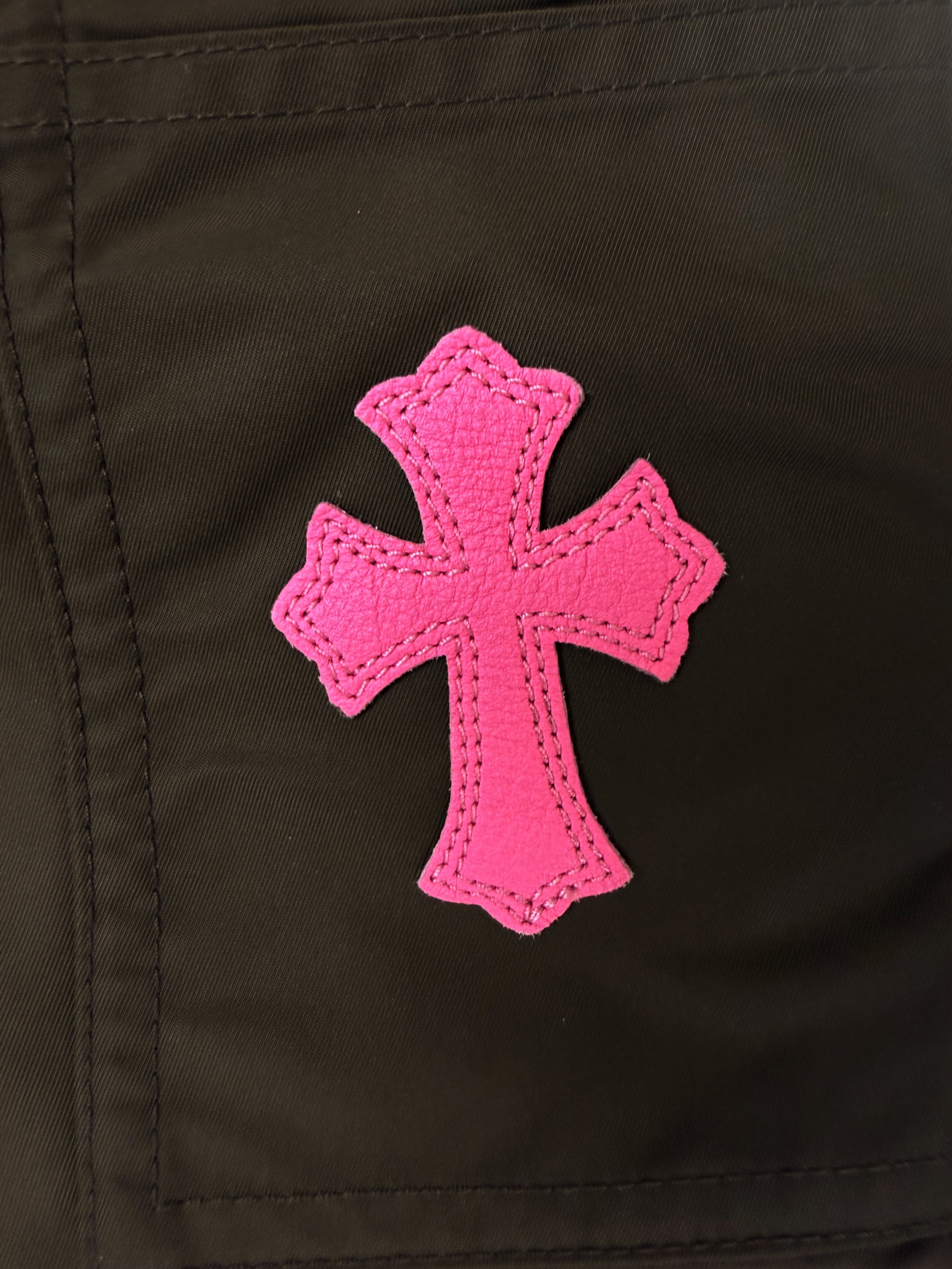 Chrome Hearts Pink Patch Leather Double Knee Brown Carpenter Pants