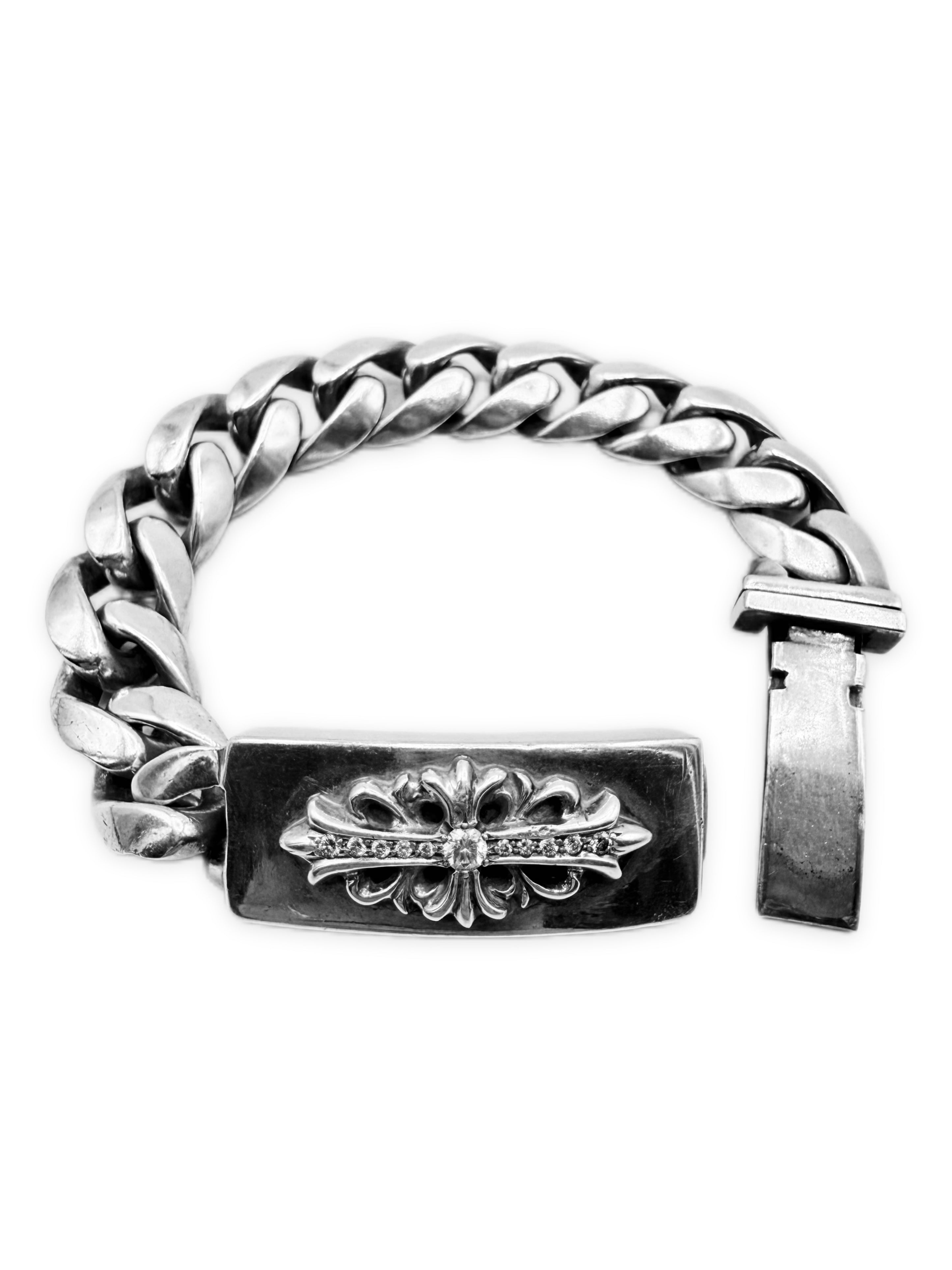 Chrome Hearts Diamond Factory Set ID Cuban Link .925 Silver Bracelet