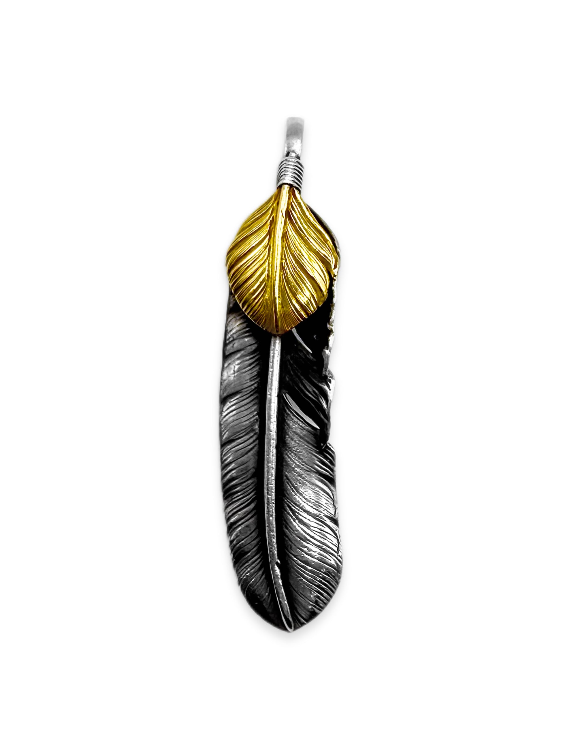 Goros XL Feather 22k Gold / .925 Silver Feather Pendant