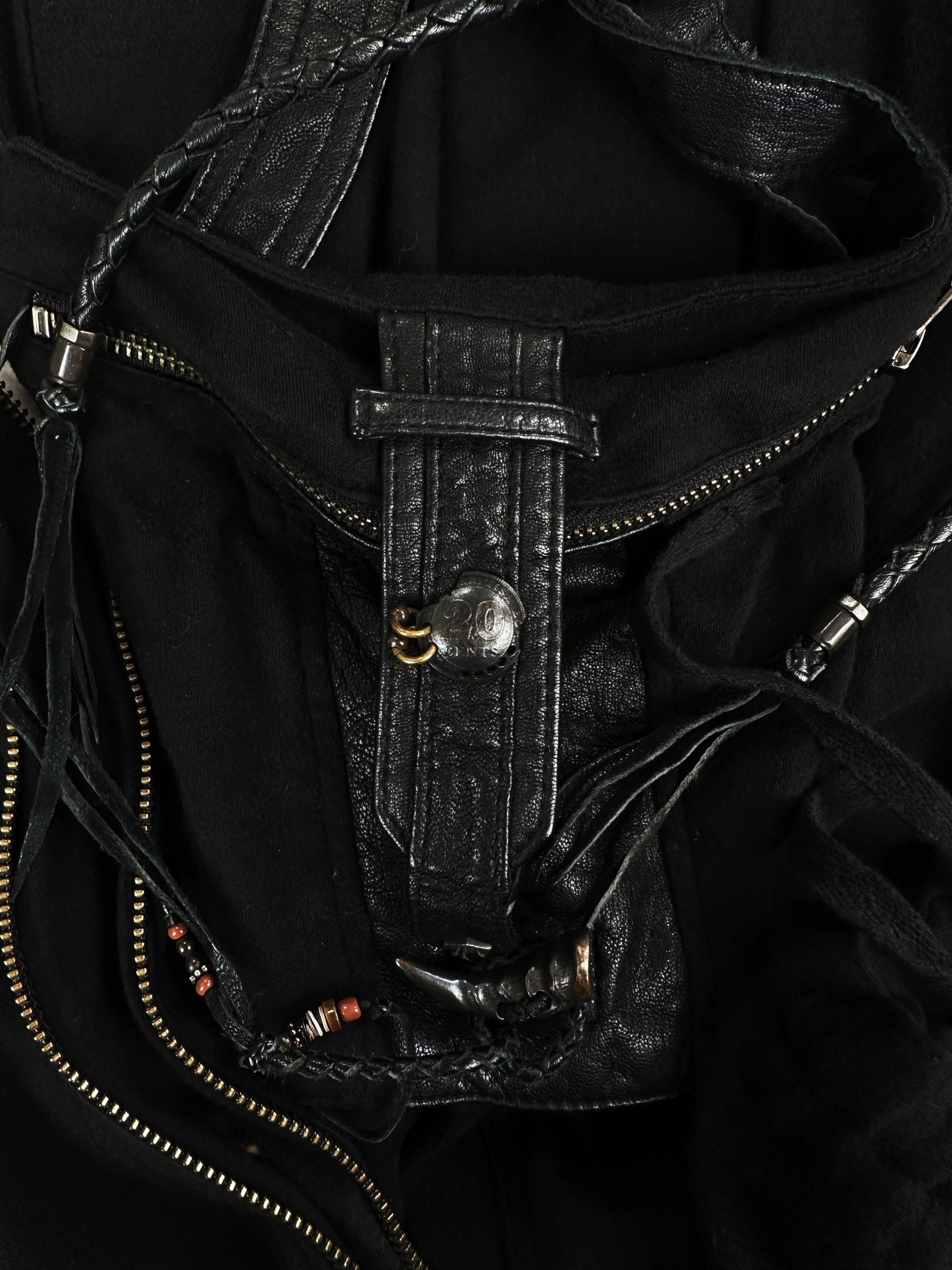 14th Addiction Black Leather Bondage Strap Zippered Pants