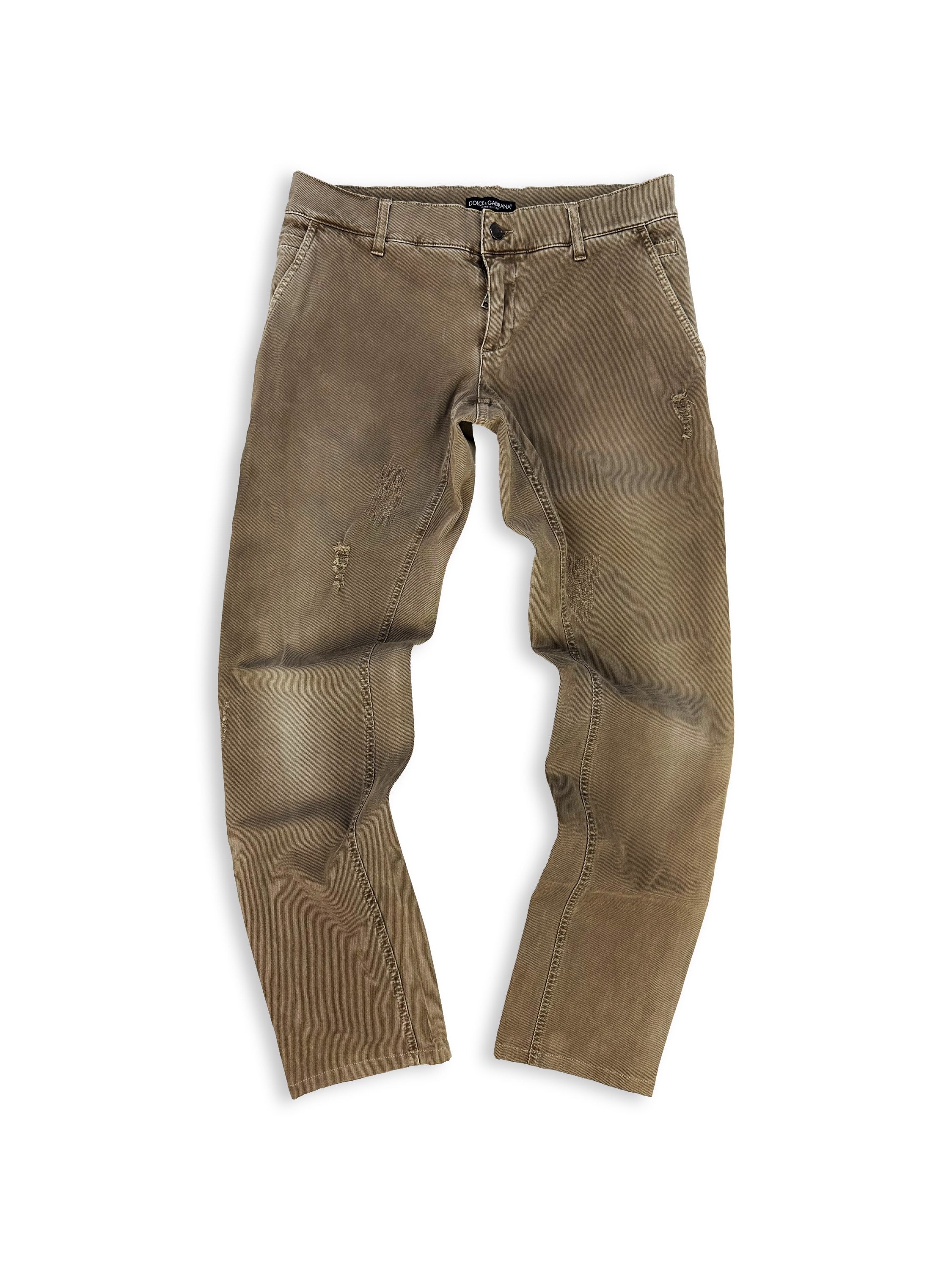 00s Dolce &amp; Gabbana Distressed Boot Cut Corduory Pants