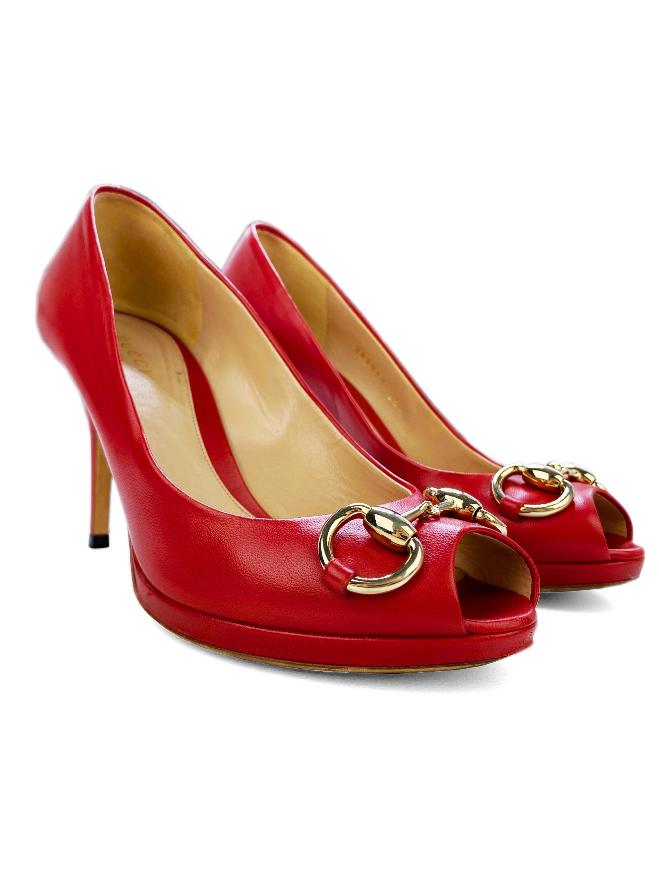 Gucci Cherry Red Metallic Leather High Heels