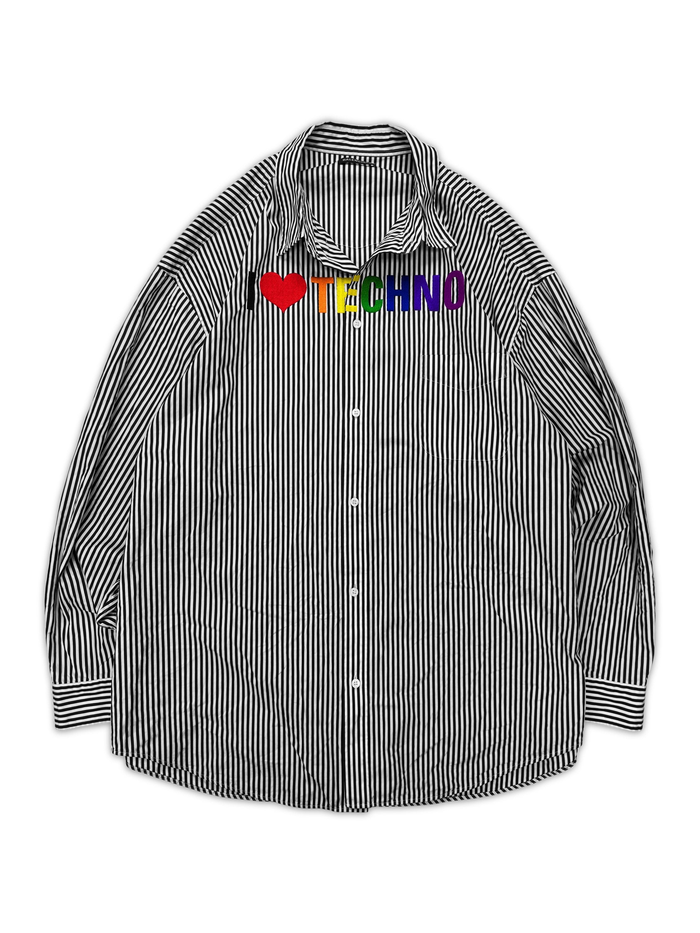 AW18 Balenciaga ‘I Love Techno’ Oversized Pinstripe Long Sleeve