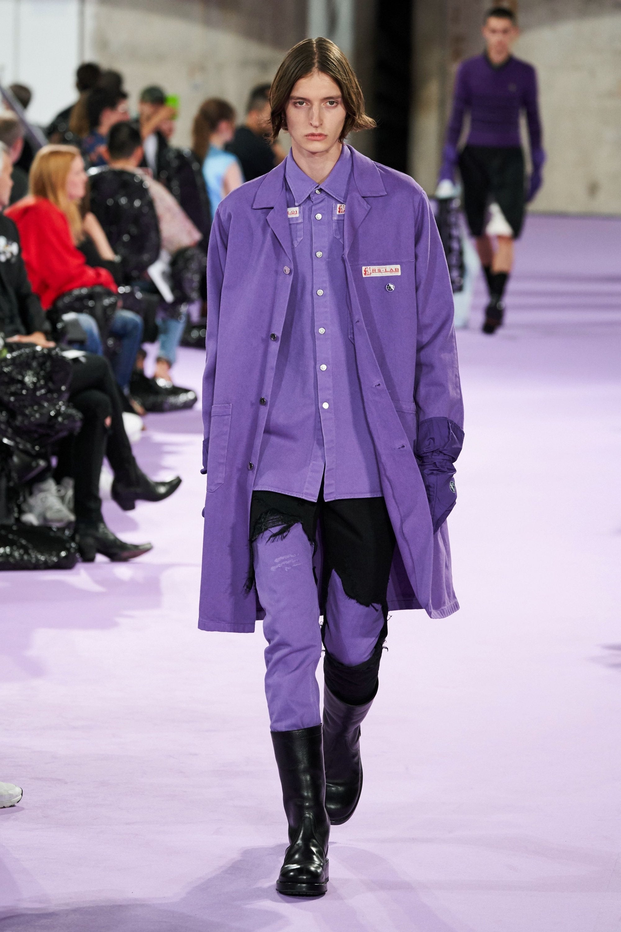 SS20 Raf Simons Double Layered Magenta Thrashed Denim