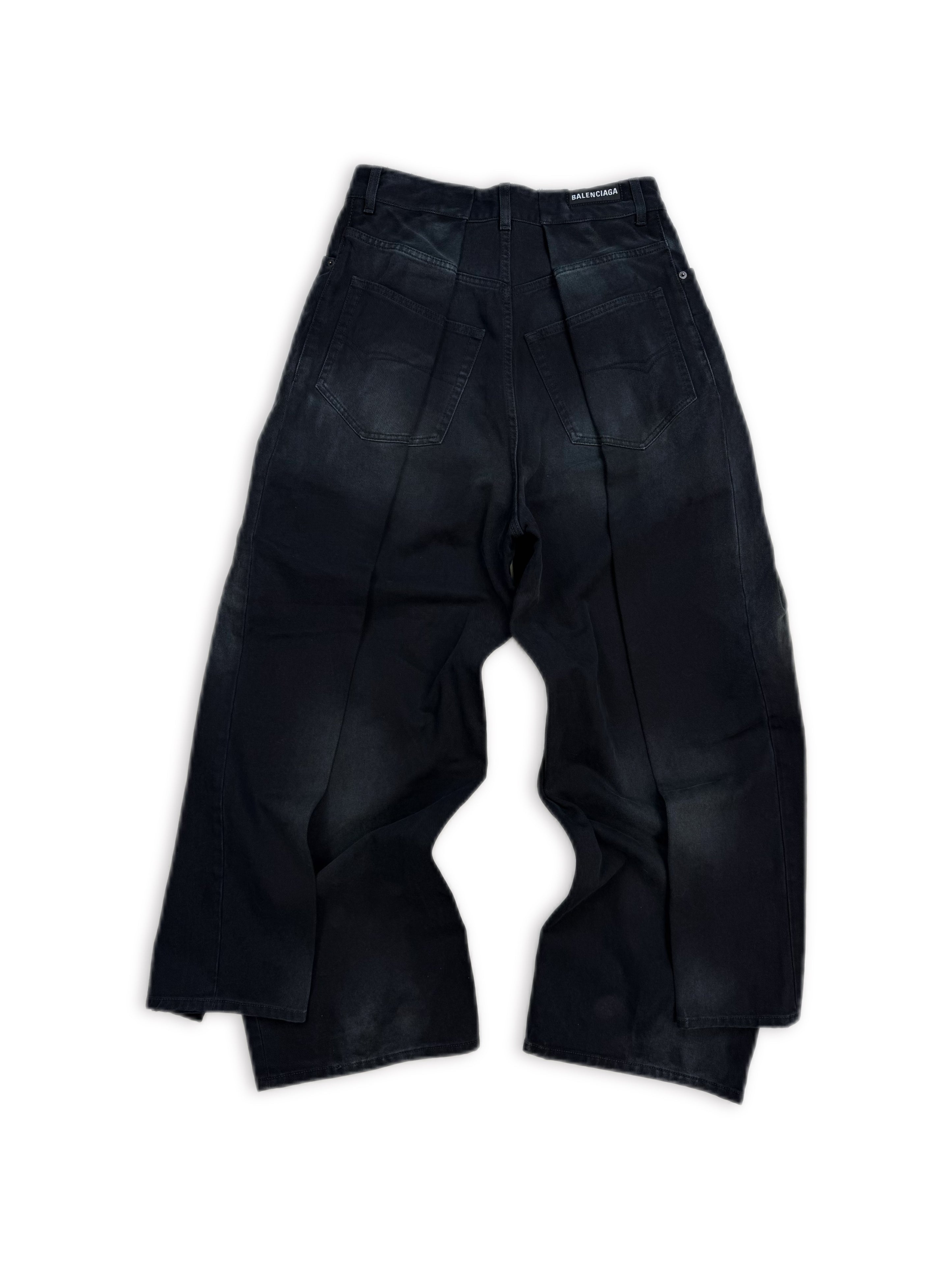 AW23 Balenciaga Double Layered Navy Blue Wide Cut Denim