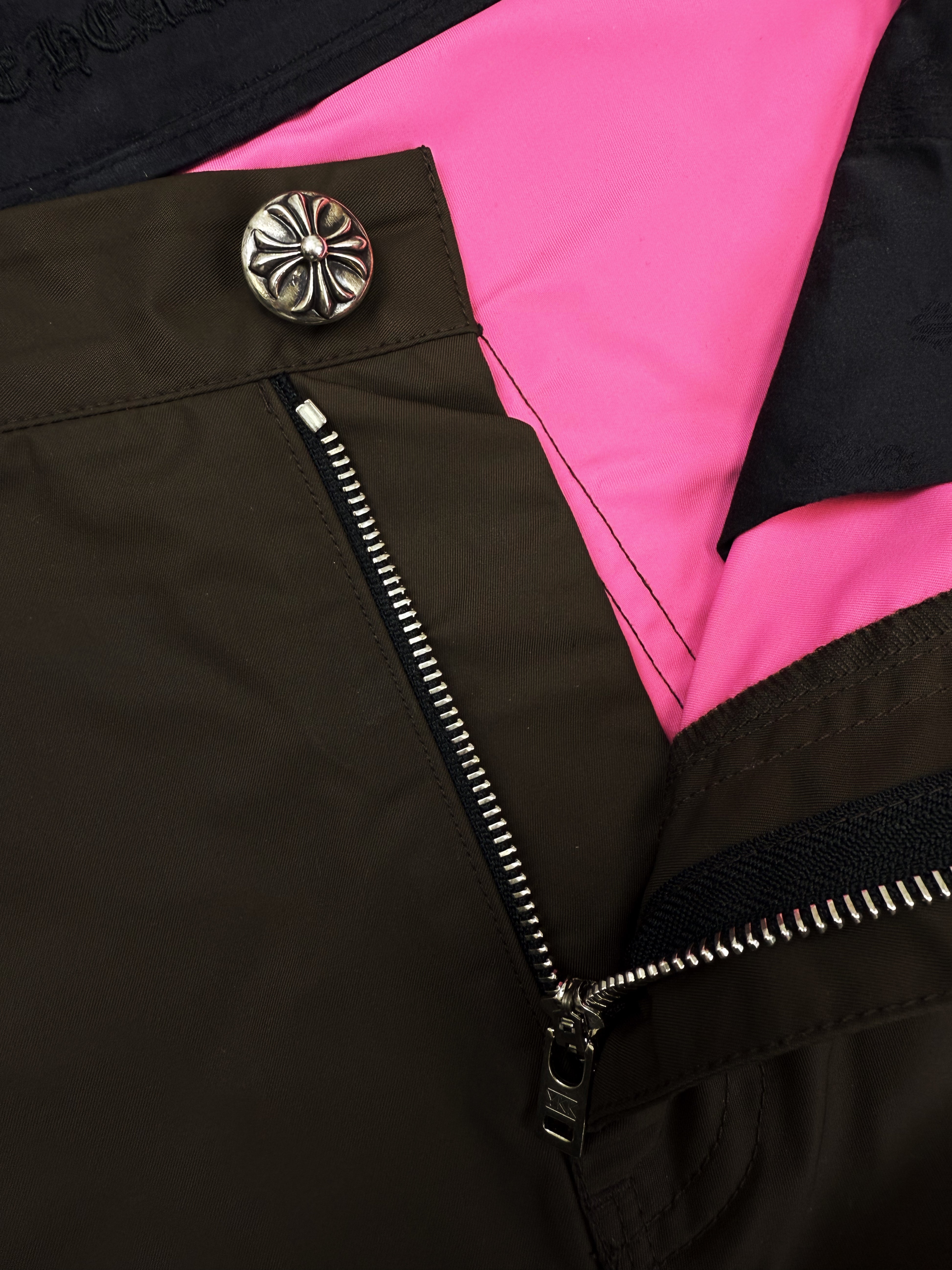 Chrome Hearts Pink Patch Leather Double Knee Brown Carpenter Pants