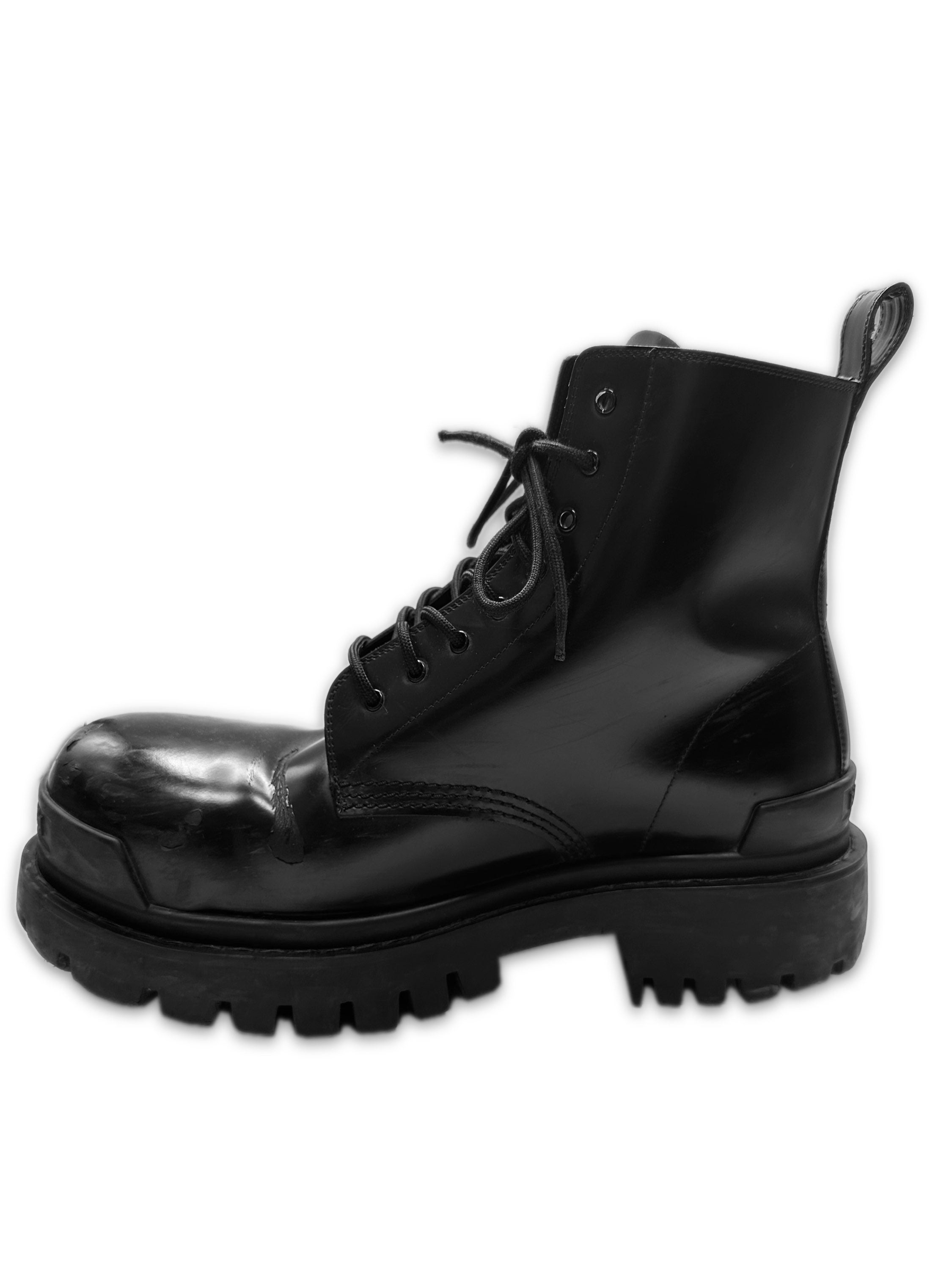 Balenciaga ‘Strike’ Patent Leather Lace Combat Boots