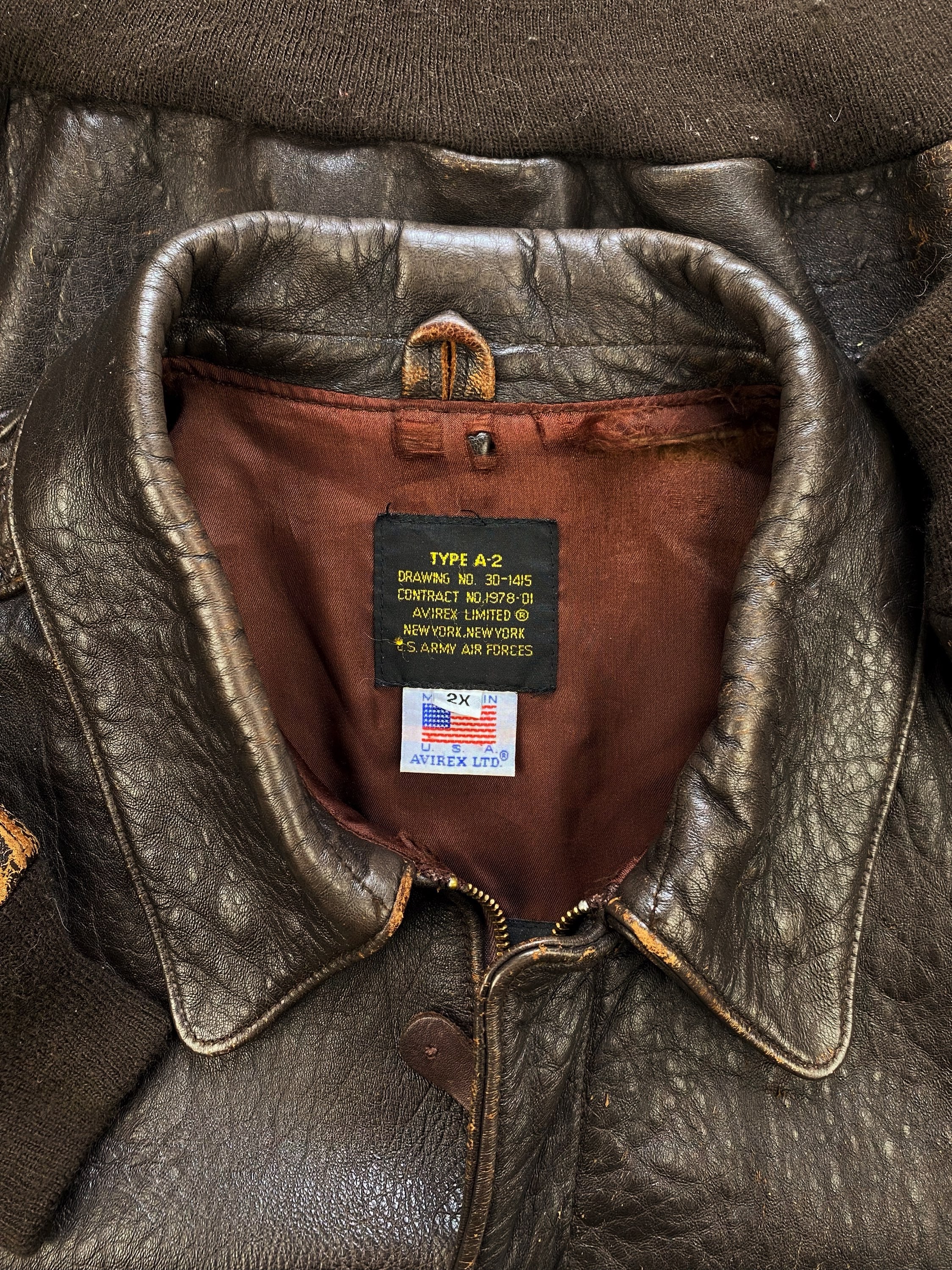 Vintage Avirex Type A-2 Brown Leather Aviation Bomber Jacket