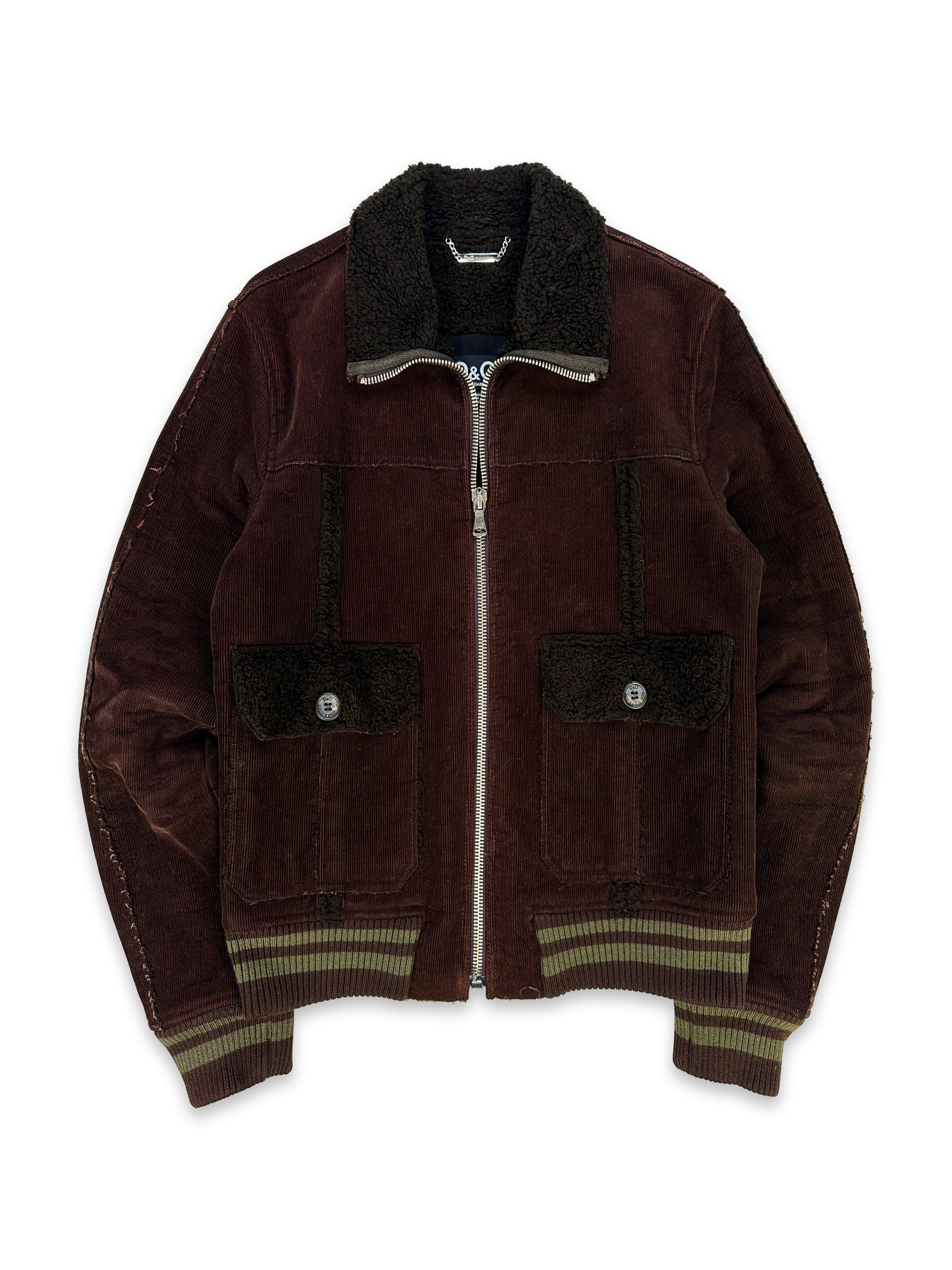 00s Dolce & Gabbana Corduroy Shearling Lined Bomber Jacket