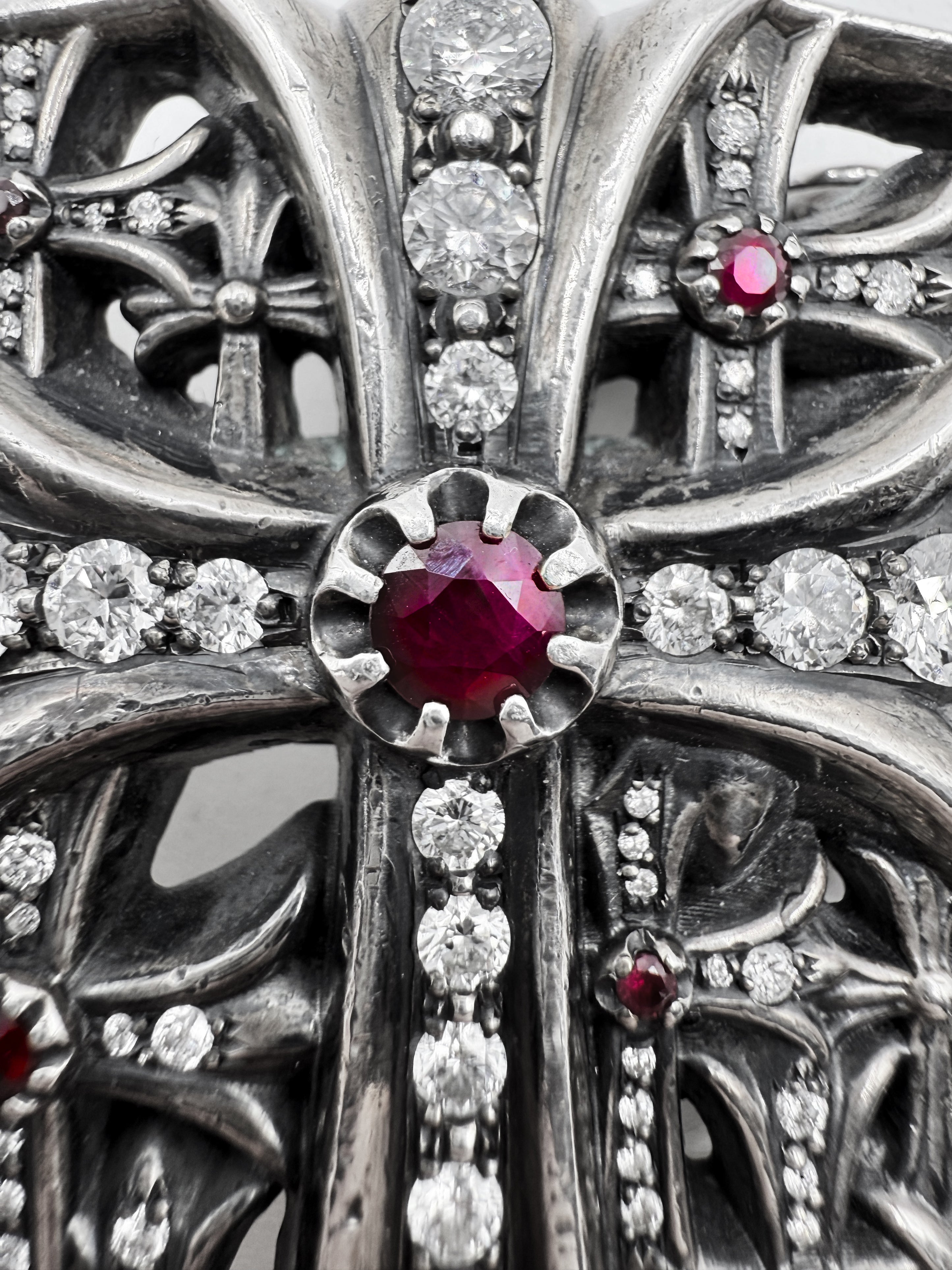Chrome Hearts Iced Out Diamond & Ruby Pavé Cemetery Flooded Belt Buckle