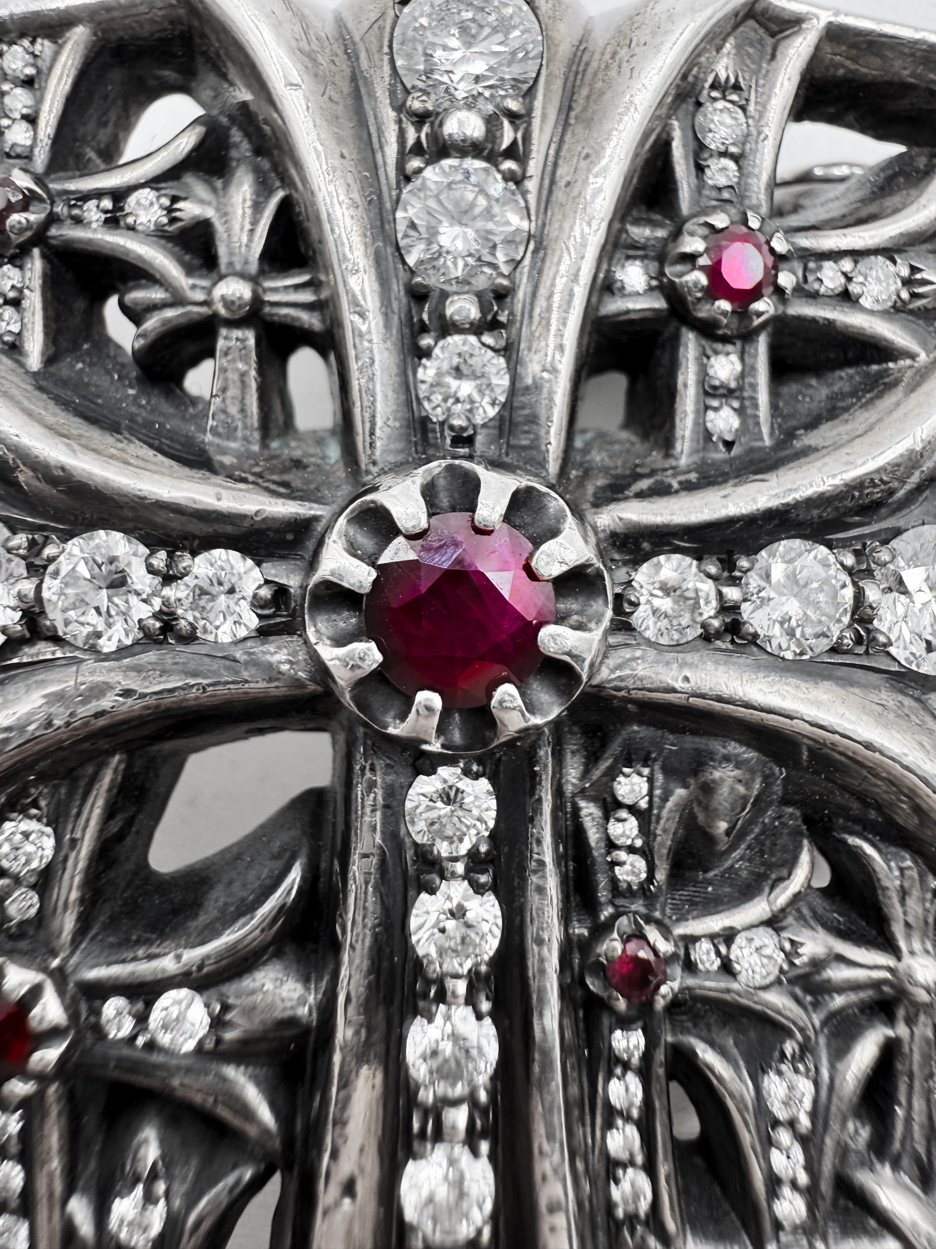 Chrome Hearts Iced Out Diamond &amp; Ruby Pavé Cemetery Flooded Belt Buckle