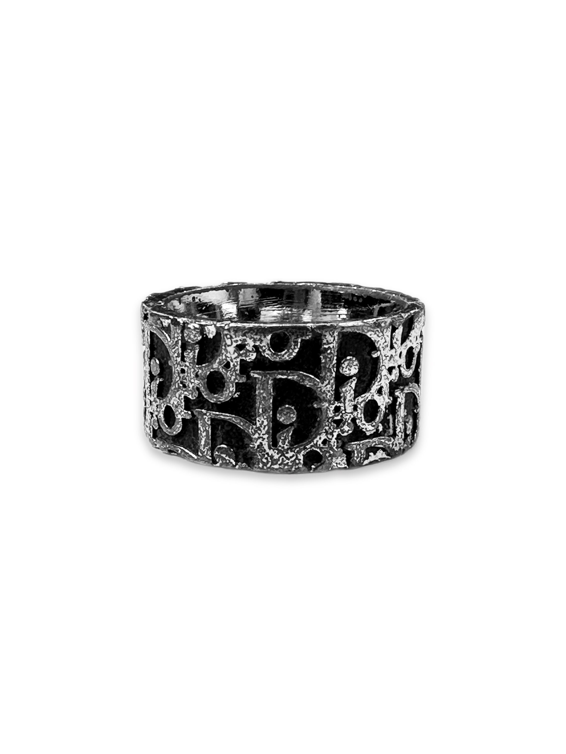 00s Dior ‘2’ Black Trotter Monogram Silver Ring