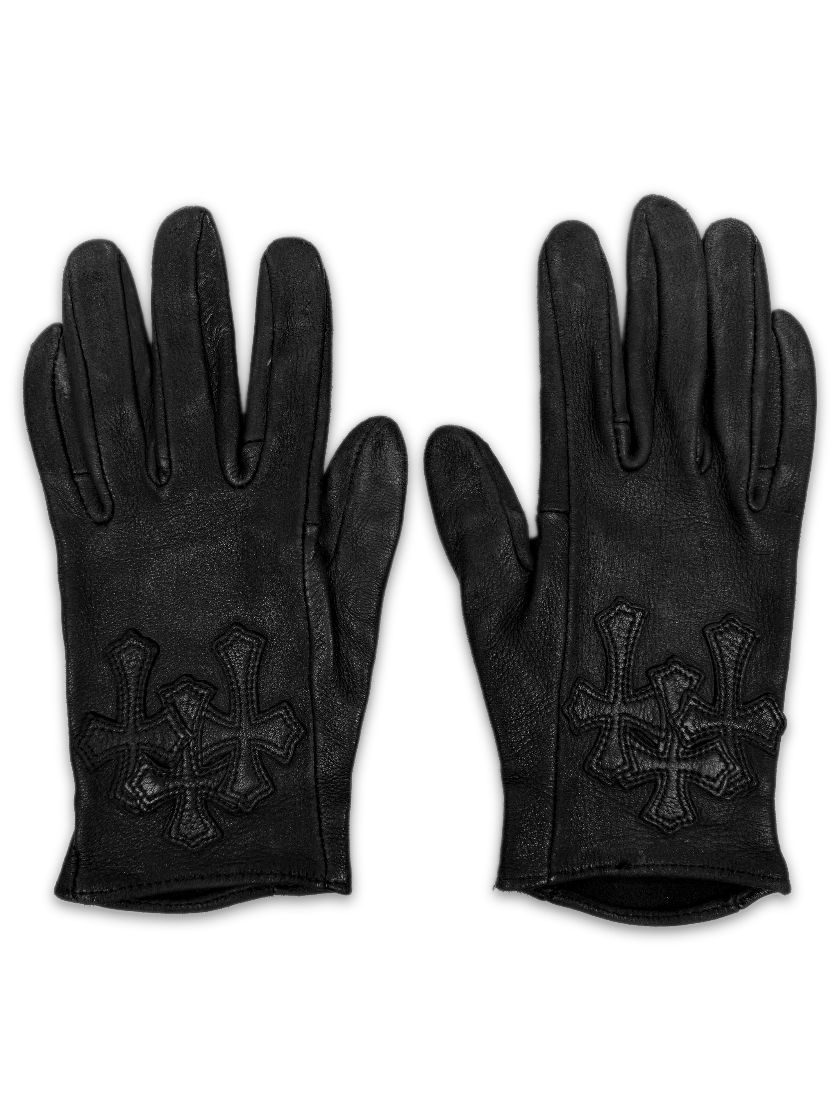 Chrome Hearts Triple Cross Patch Black Leather Driving Gloves
