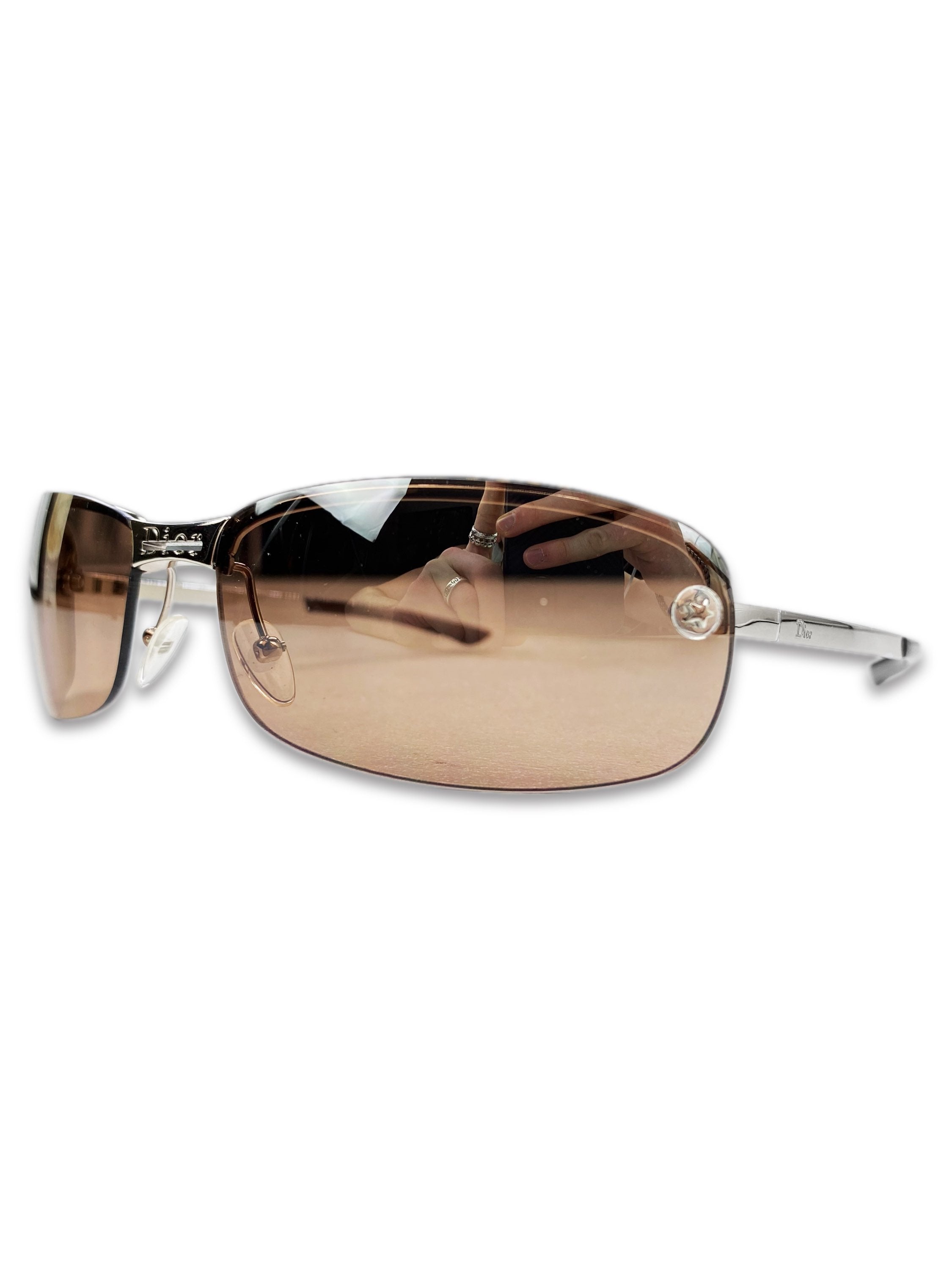 2000s Dior Star Motif Warm Tint Metallic Rounded Sunglasses