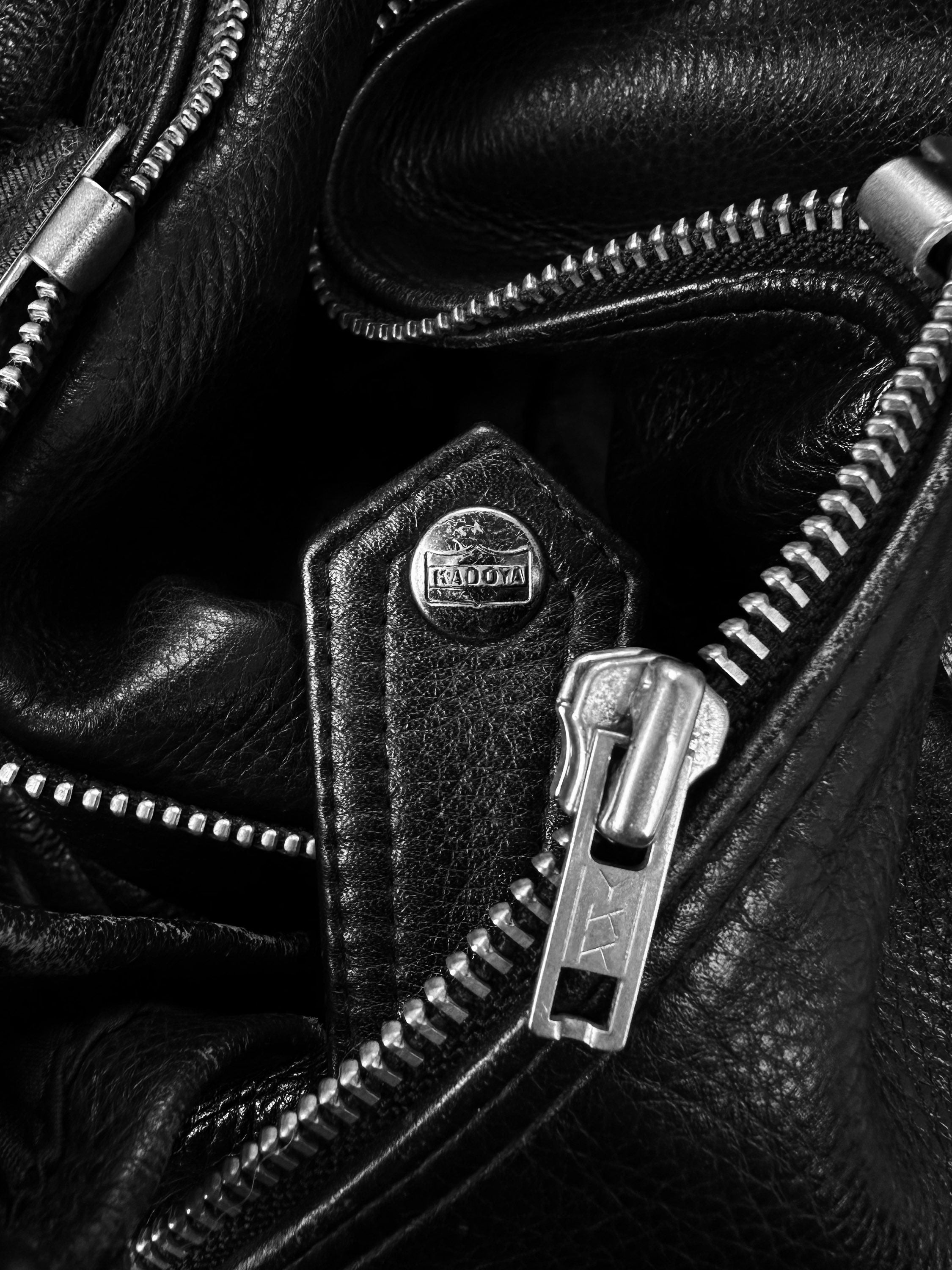 00s Kadoya ‘Battle Suit’ Armoured Black Leather Biker Jacket