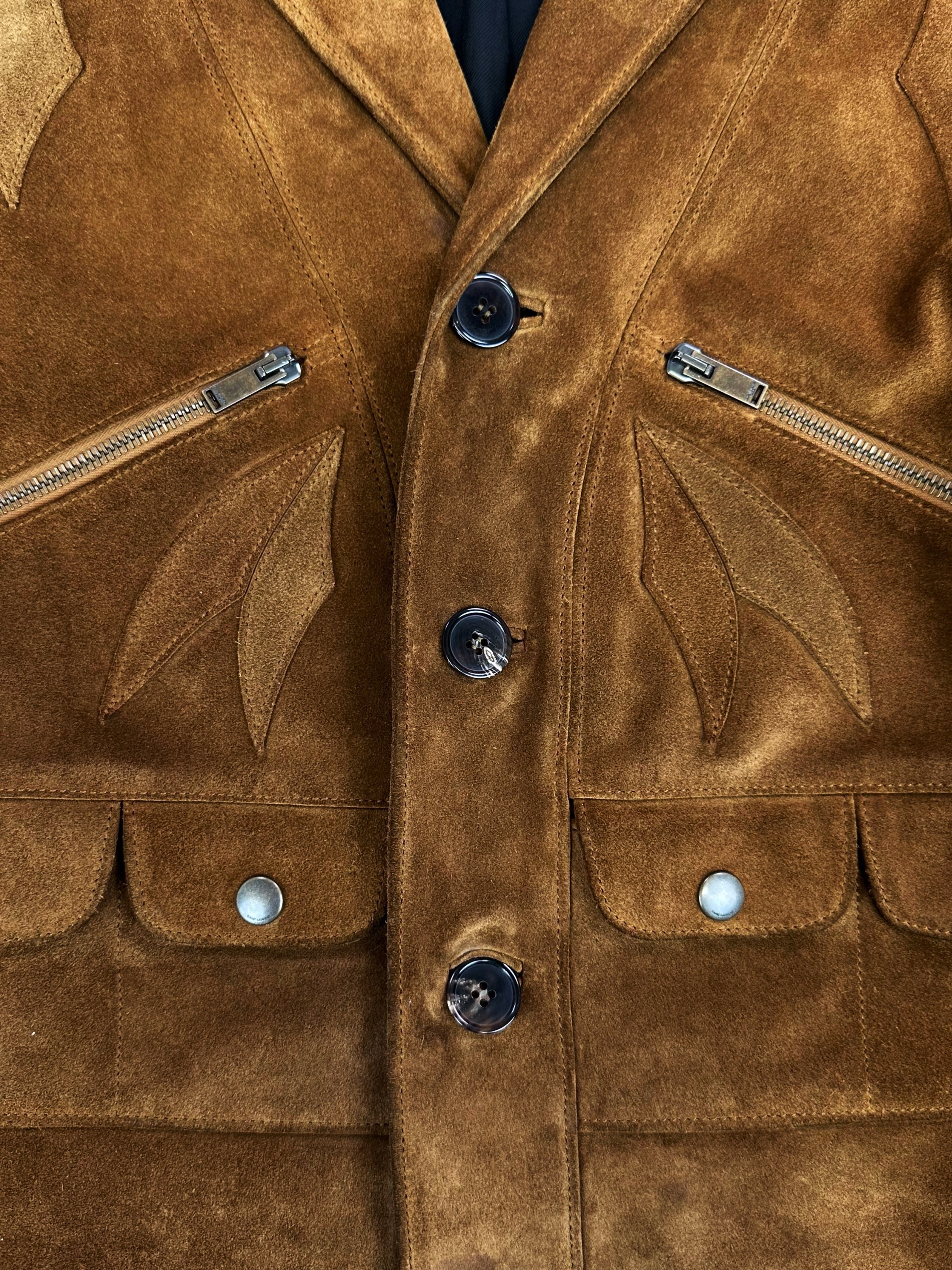 SS20 Saint Laurent Paris Suede ‘Carved’ Multi Pocket Jacket