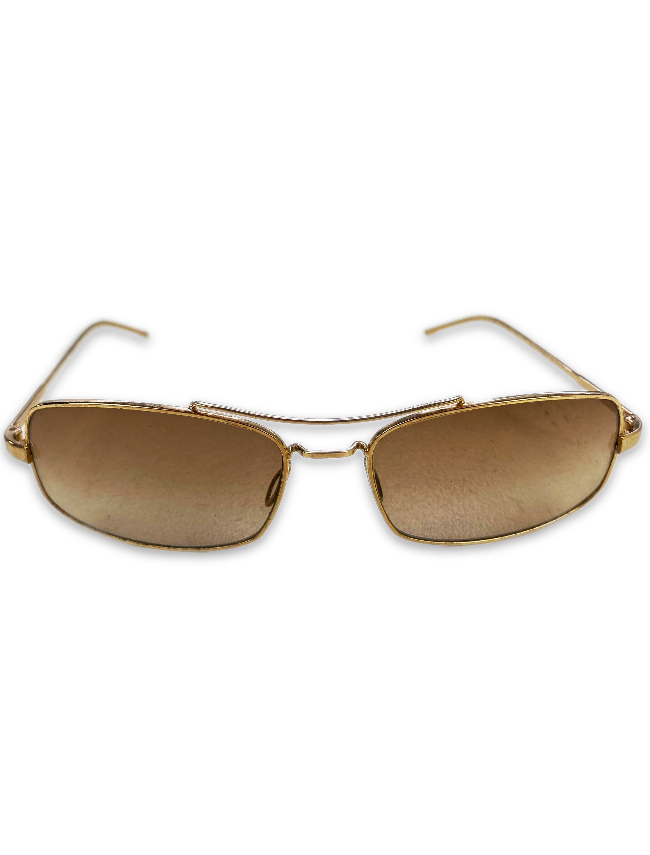 Prada Square Frame Etched Logo Gold Tint Sunglasses