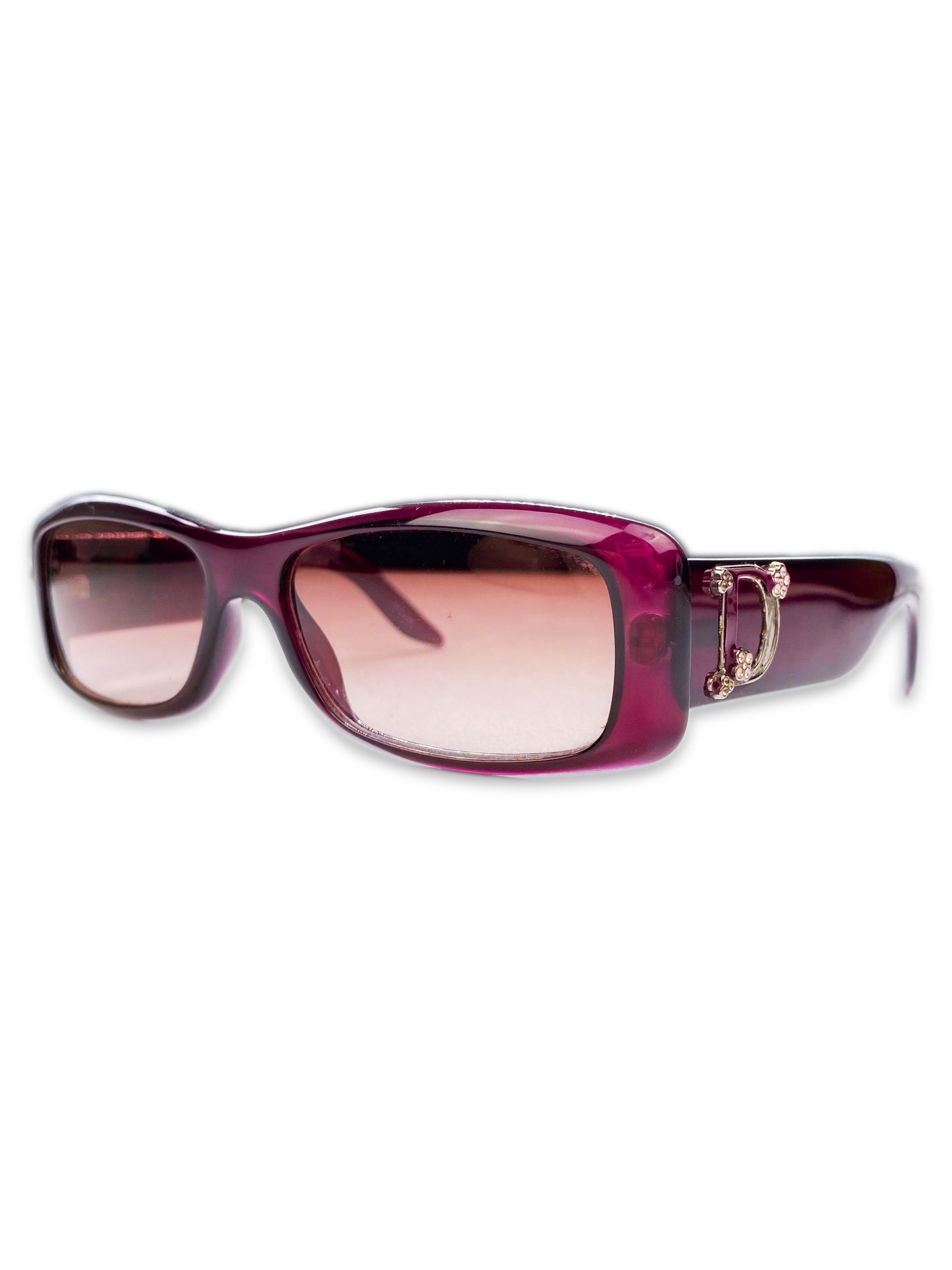 Dior ‘D’ Logo Magenta Boxy Rose Tint Sunglasses