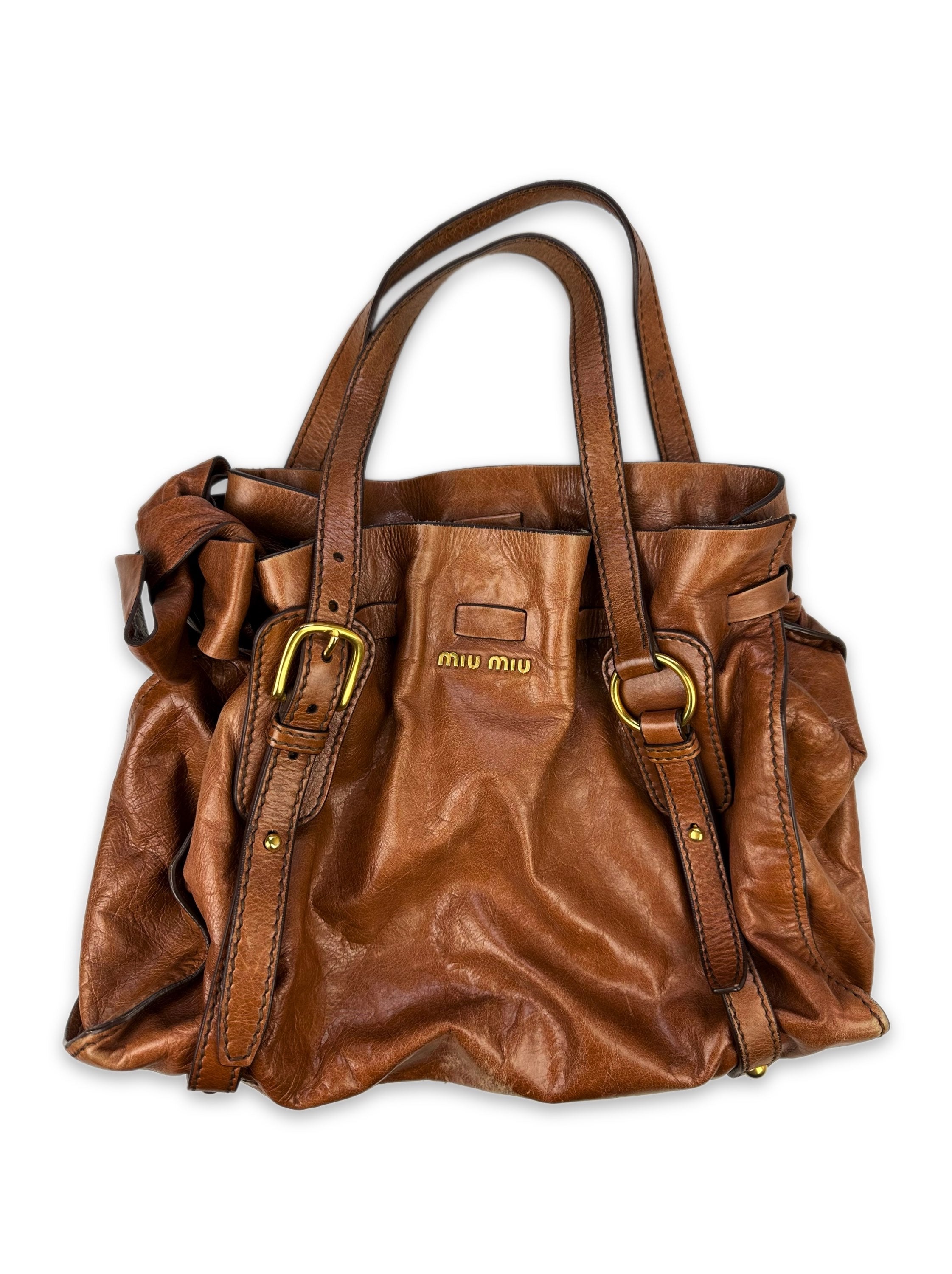 00s Miu Miu Caramel Brown Leather Handbag