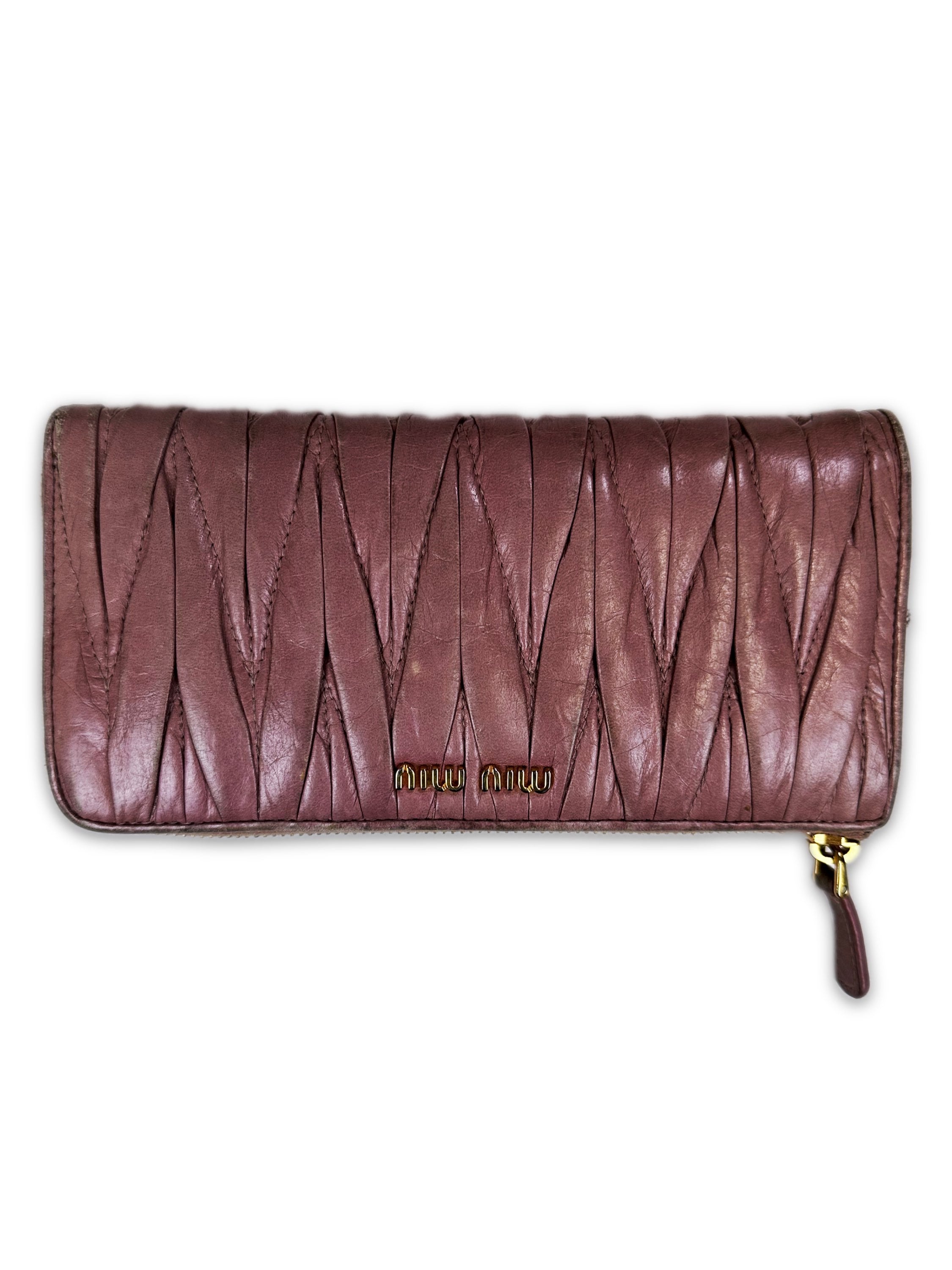 00s Miu Miu Pink Leather Spell Out Logo Long Wallet