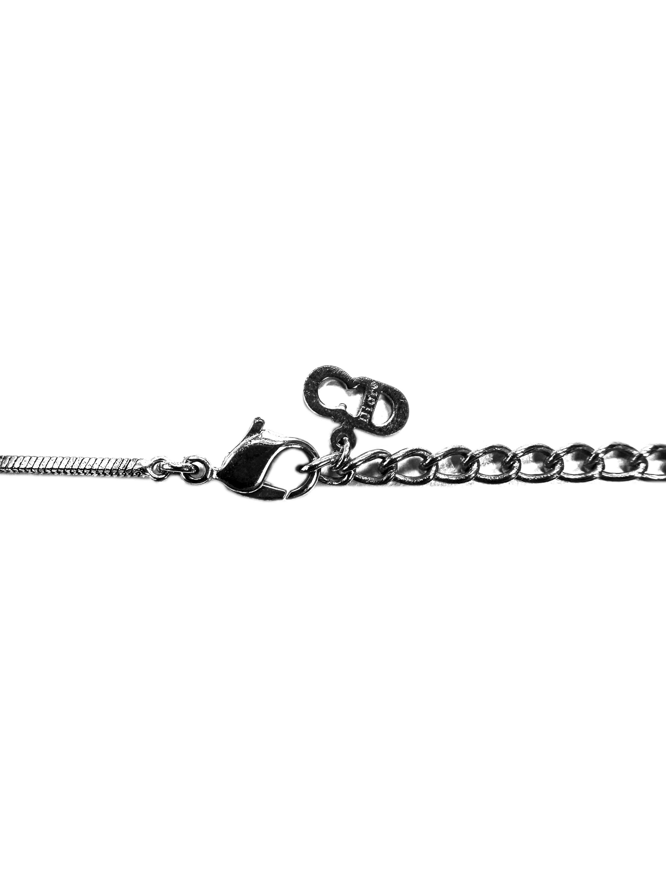 00s Dior ‘2’ Pink Trotter Monogram Silver Necklace