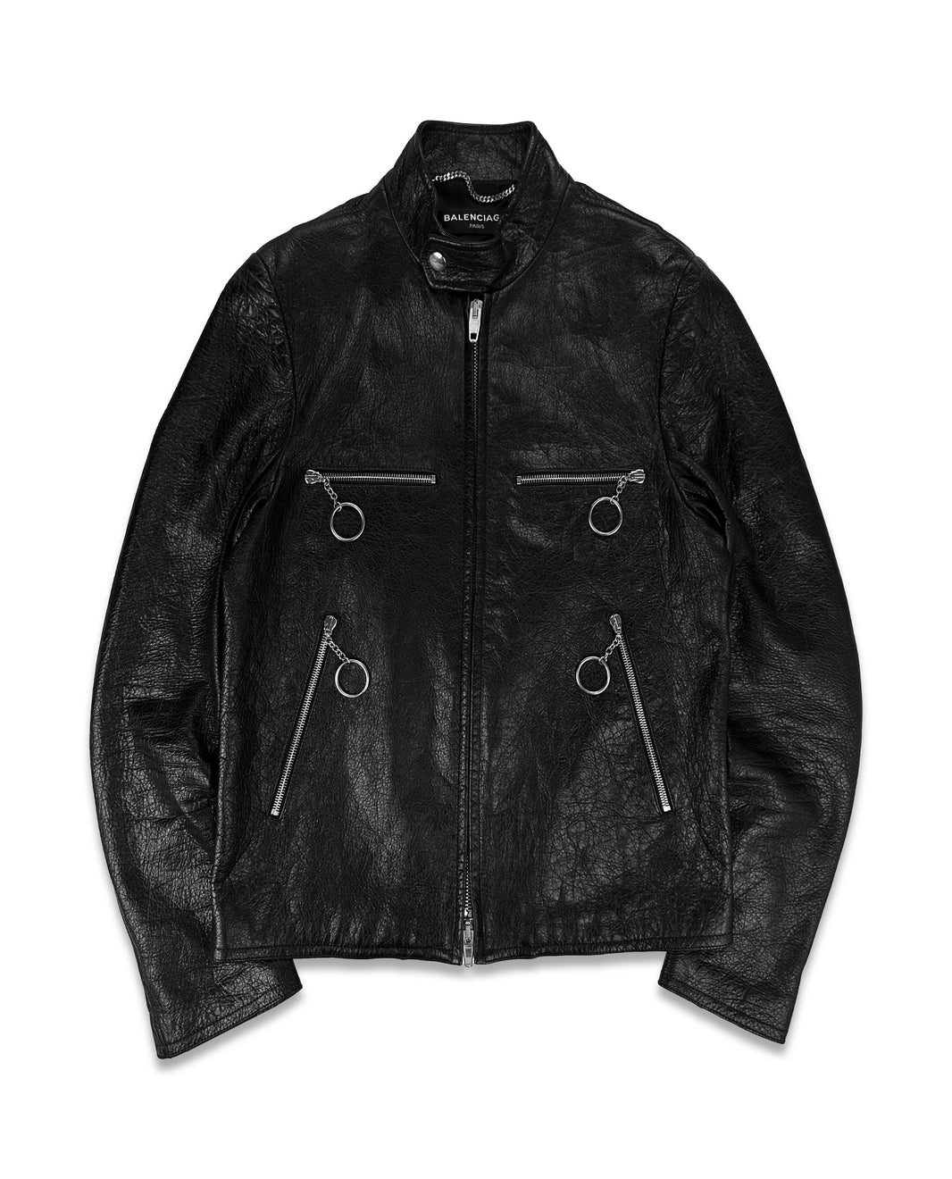 SS17 Balenciaga ‘Ring’ Black Blistered Leather Moto Jacket