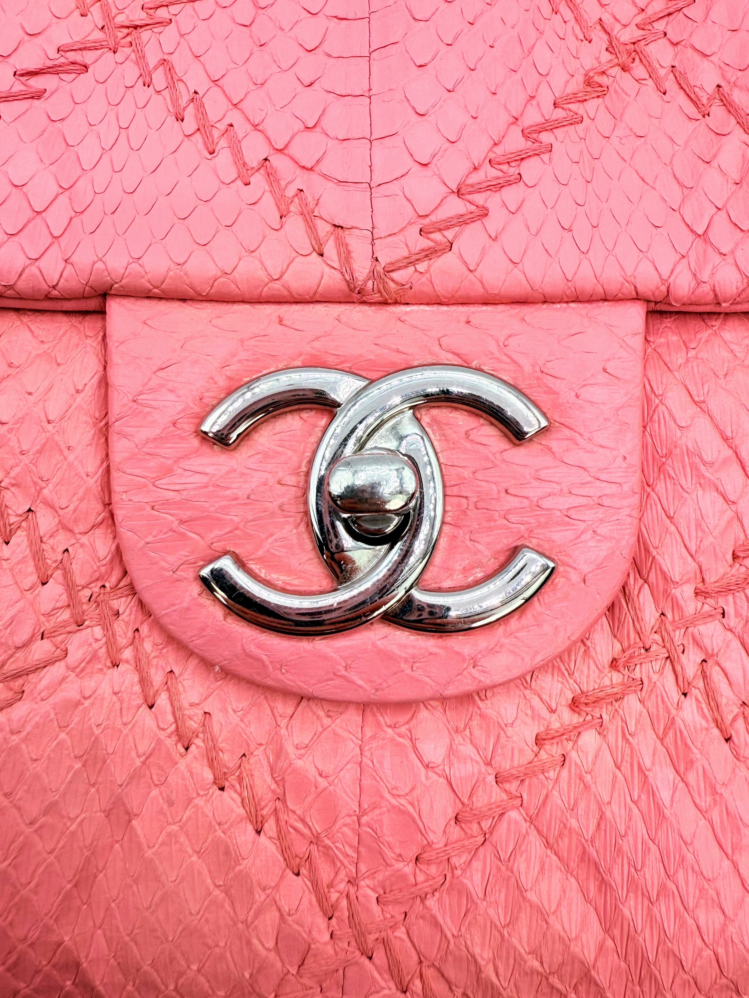 AW11 Chanel Baby Pink Python Leather Ultimate Stitch Large Flap Bag
