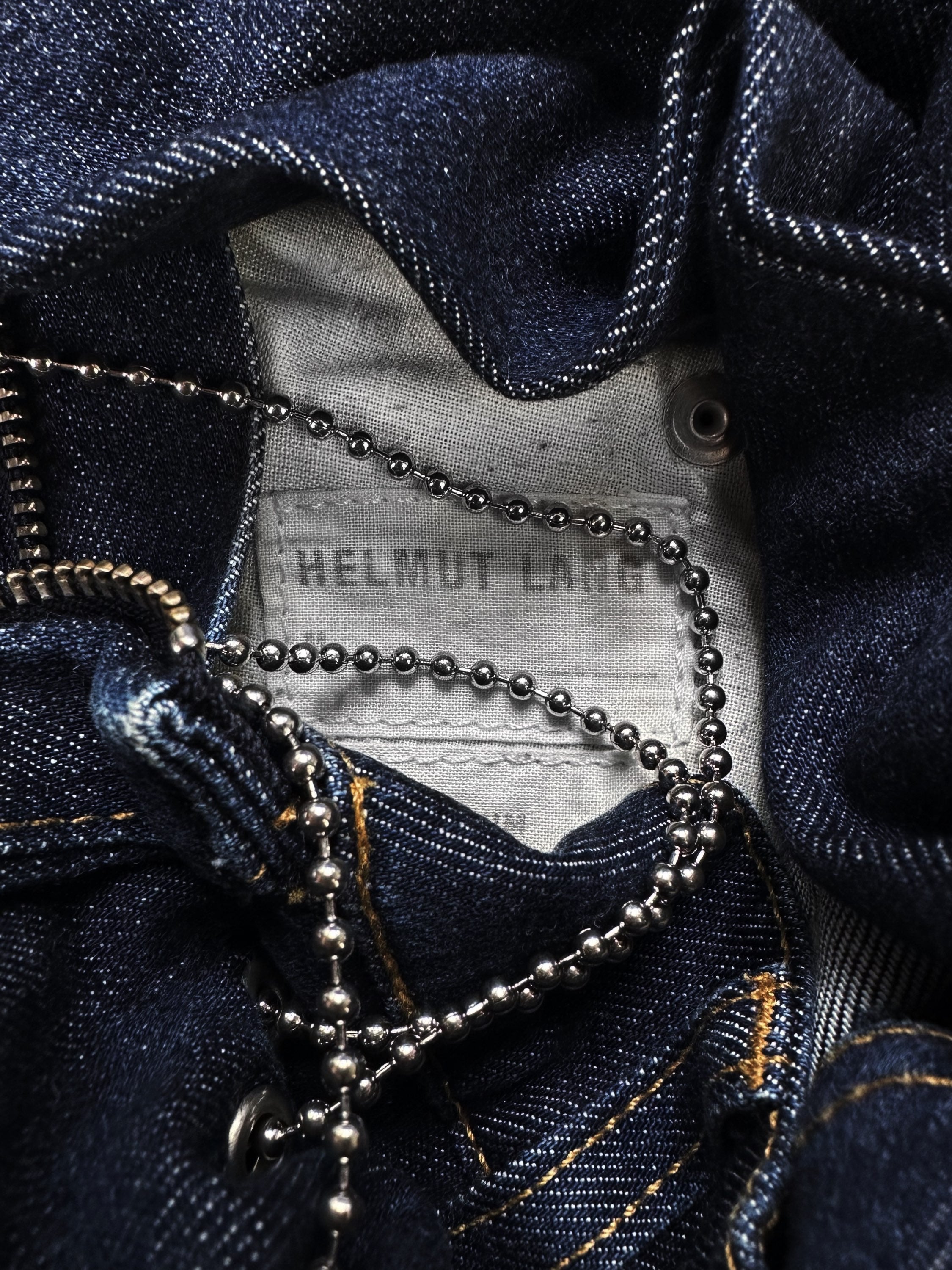 AW04 Helmut Lang ‘Chasity’ Ball Chain Washed Indigo Denim