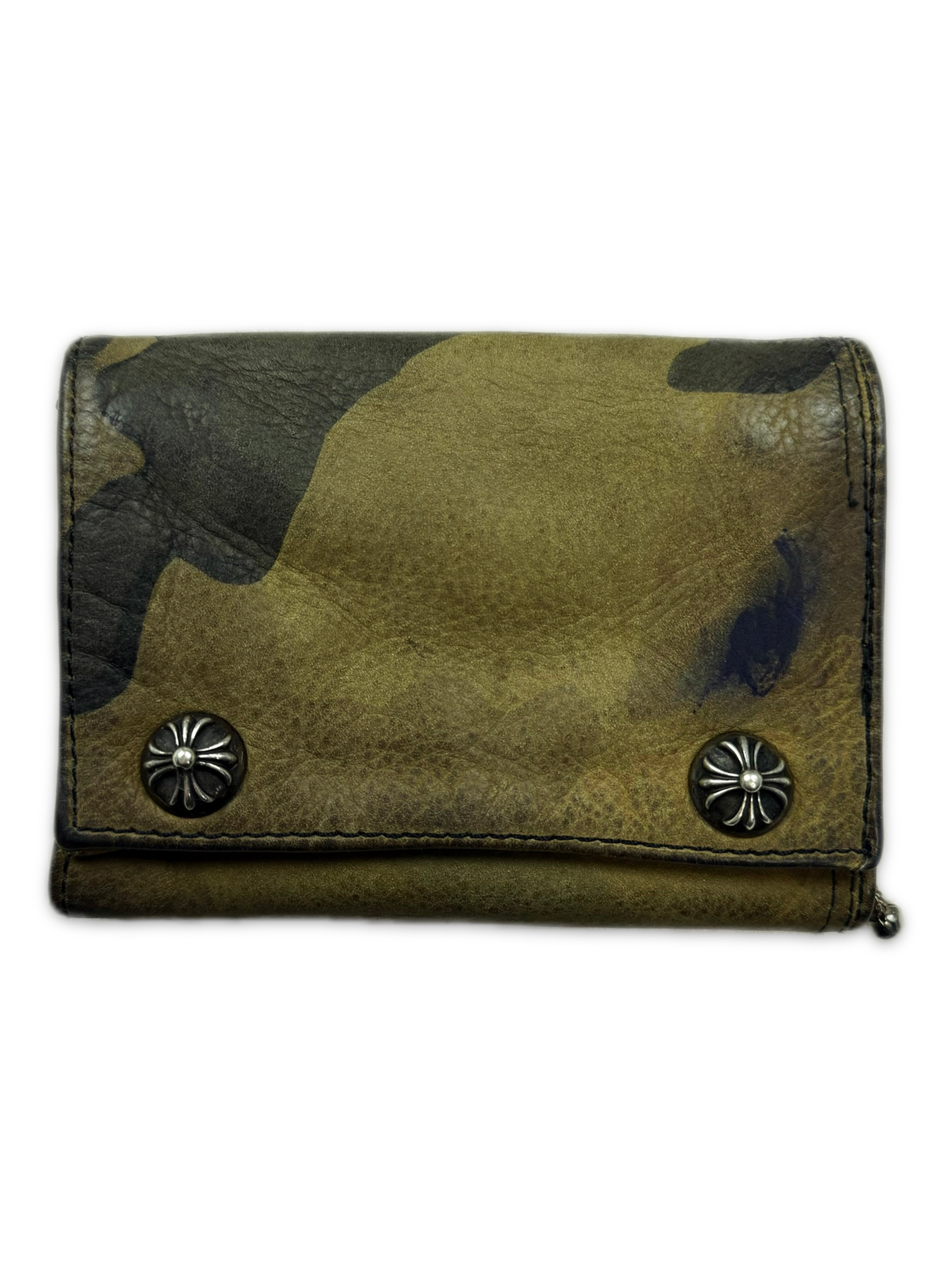 Chrome Hearts Green Camouflage Tri-Fold Leather Wallet