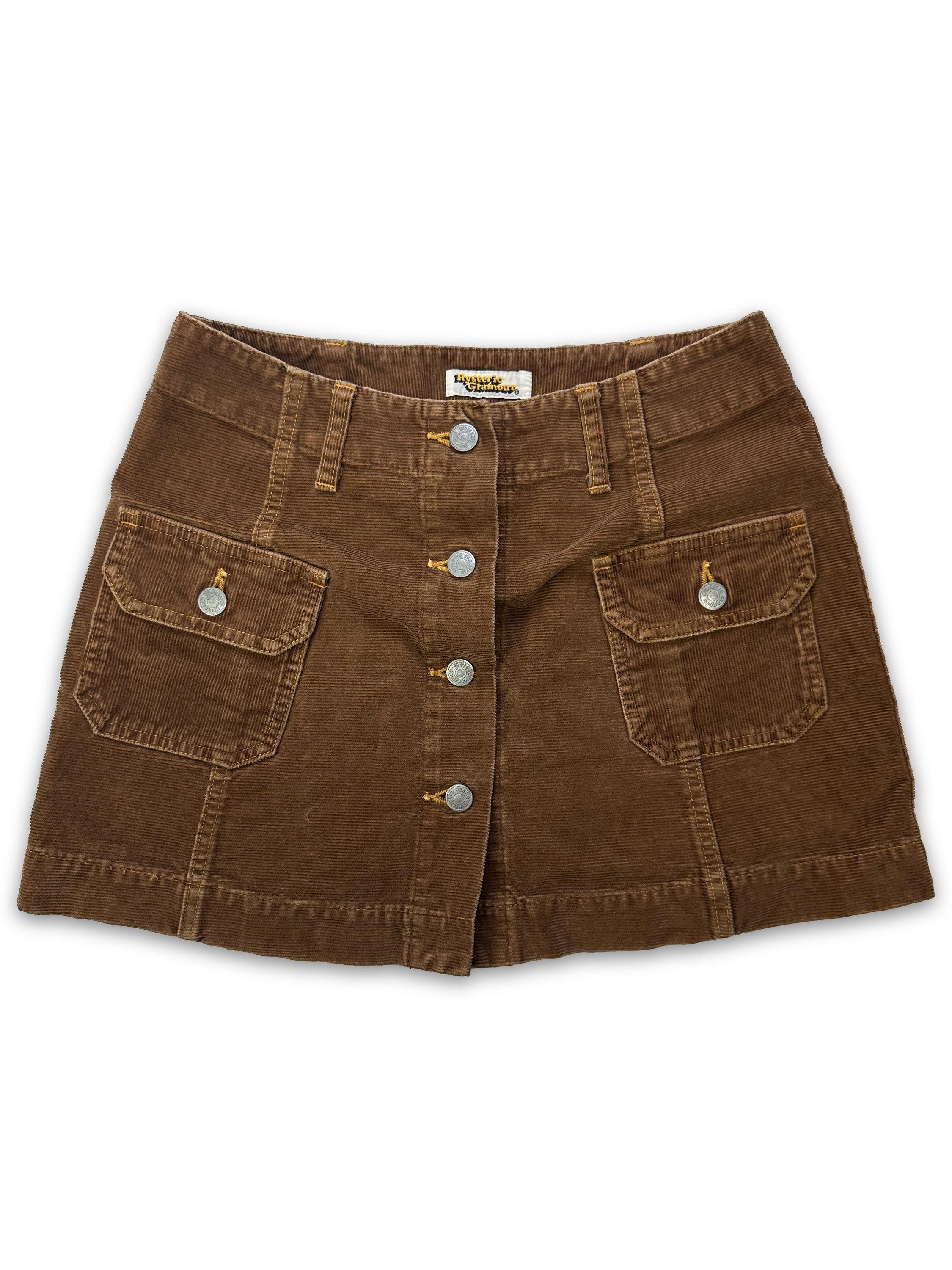 00s Hysteric Glamour Brown Corduory ‘Button Clasp’ Mini Skirt