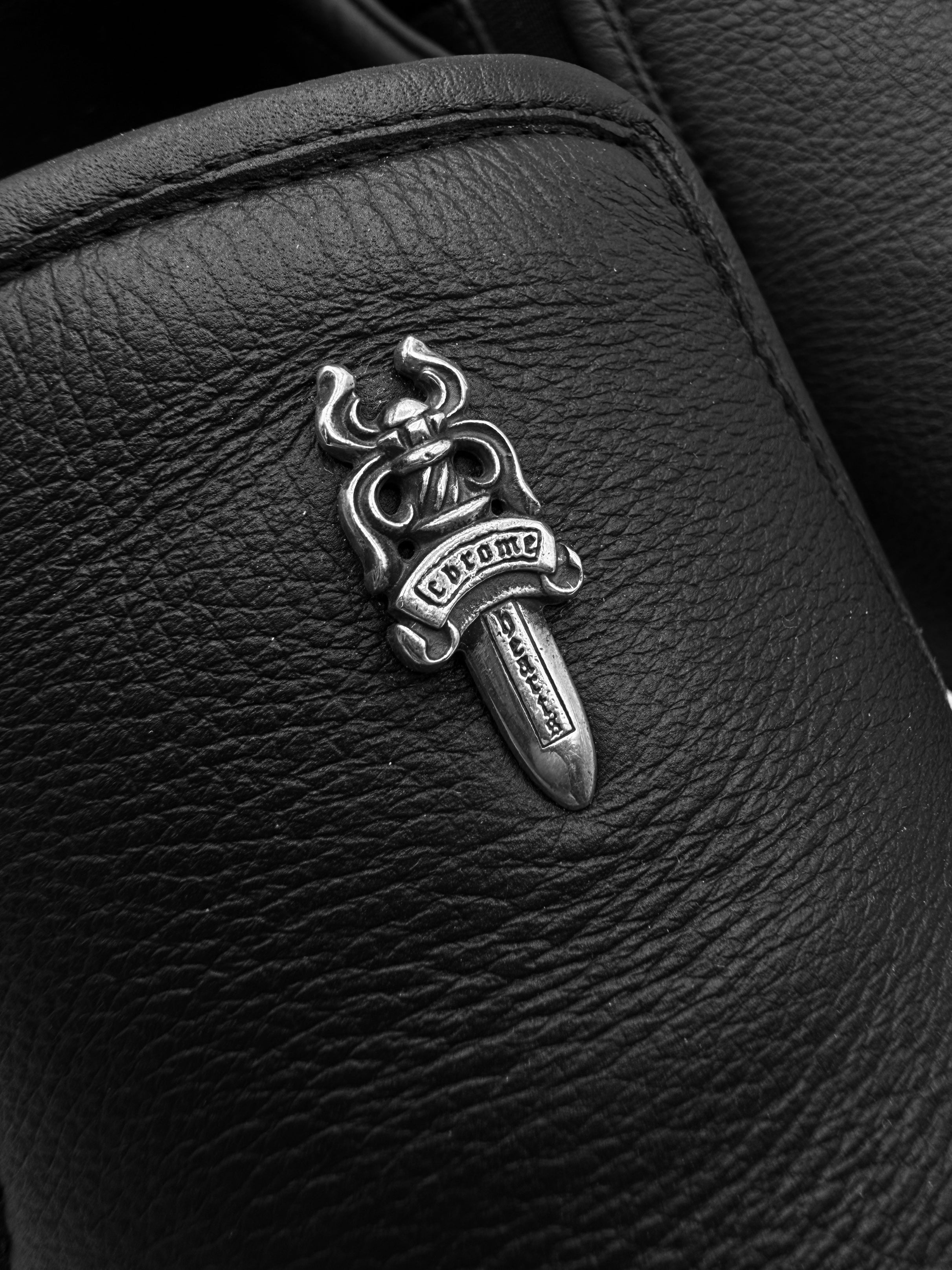 Chrome Hearts Dagger Black Plus Patch Leather Slip On Shoes