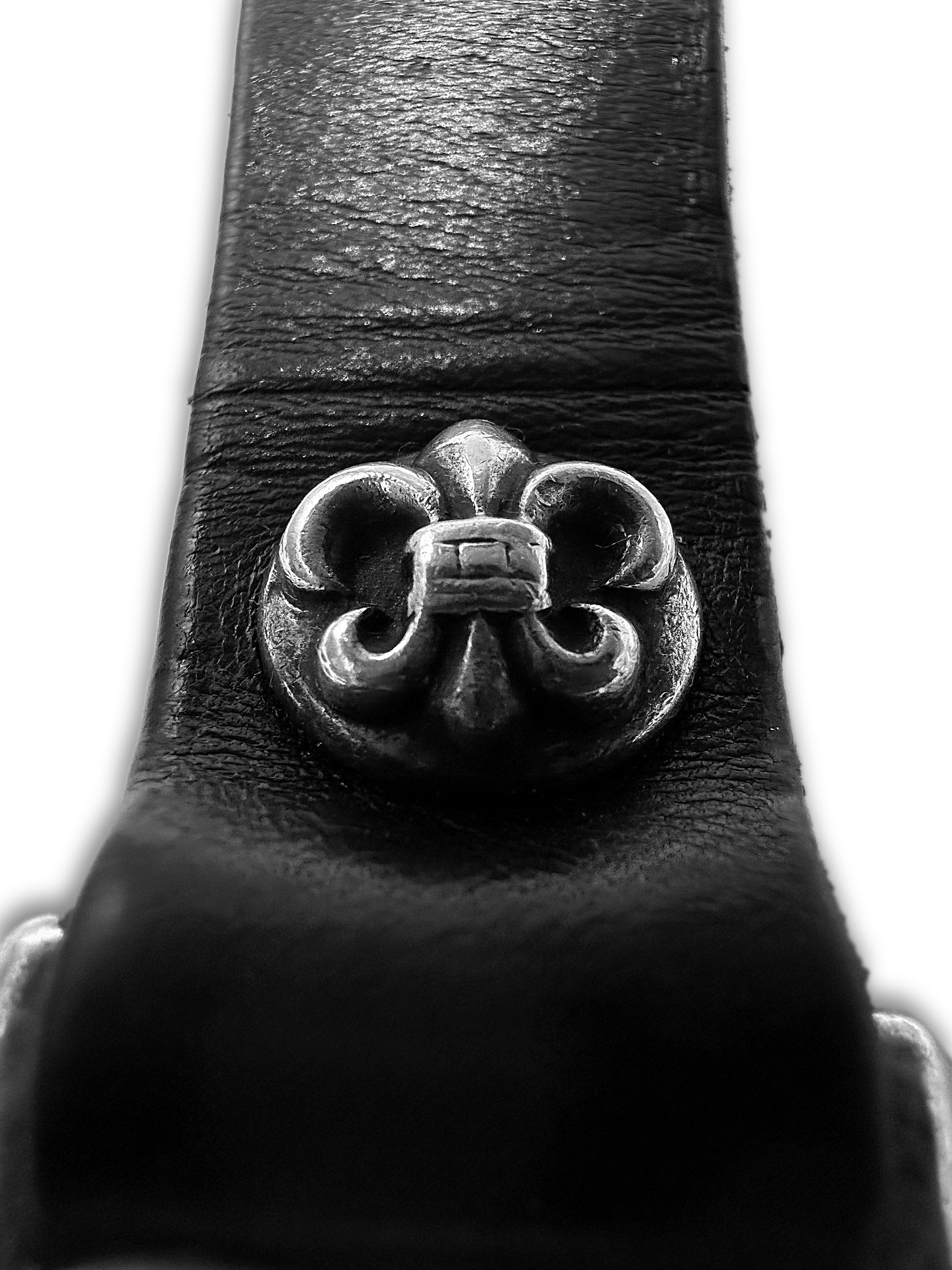 1996 Chrome Hearts ‘Fleur’ .925 Silver Black Leather Keychain