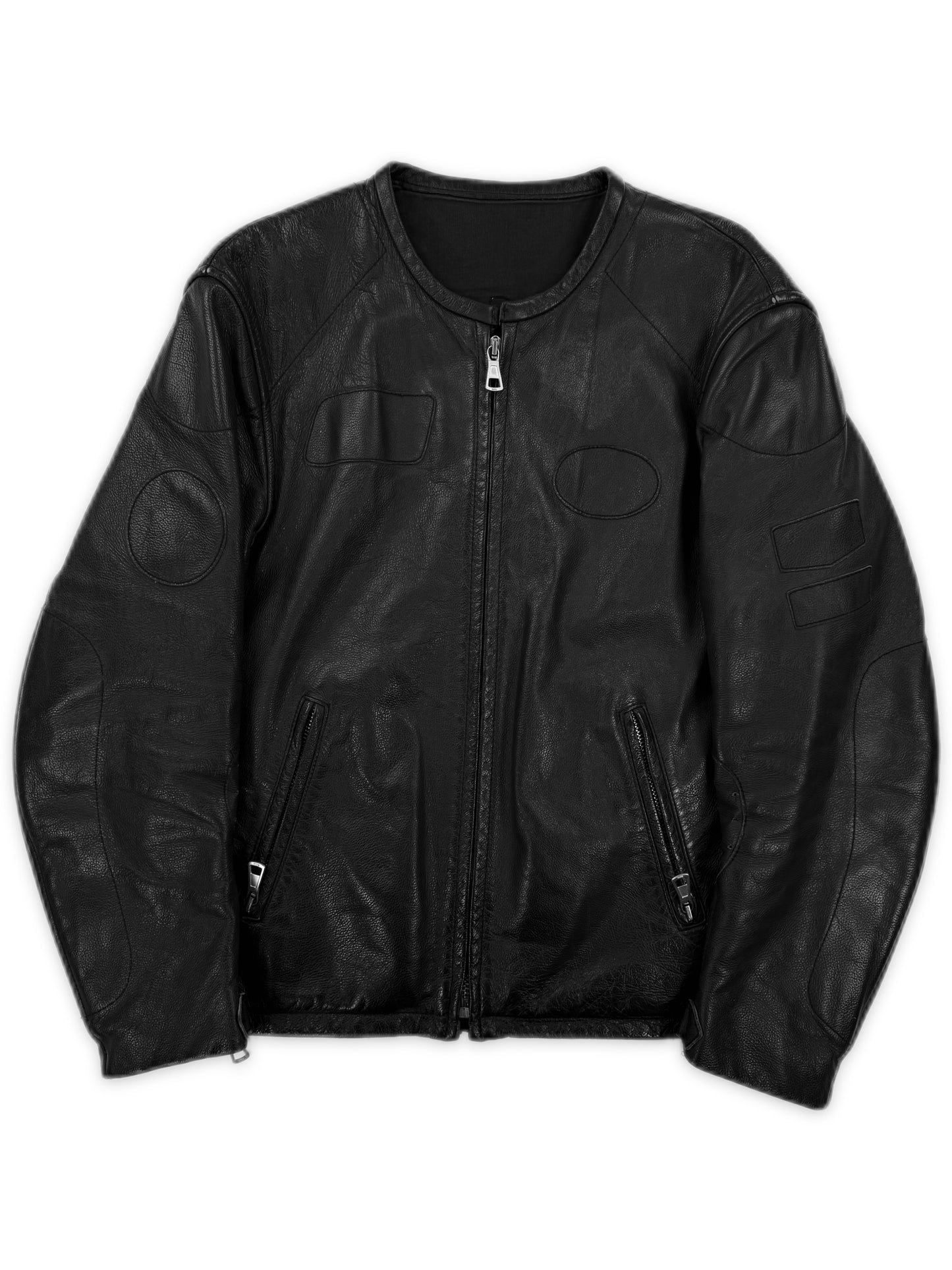 SS02 Maison Margiela ‘BLACK’ Cafe Racer Patched Leather Jacket