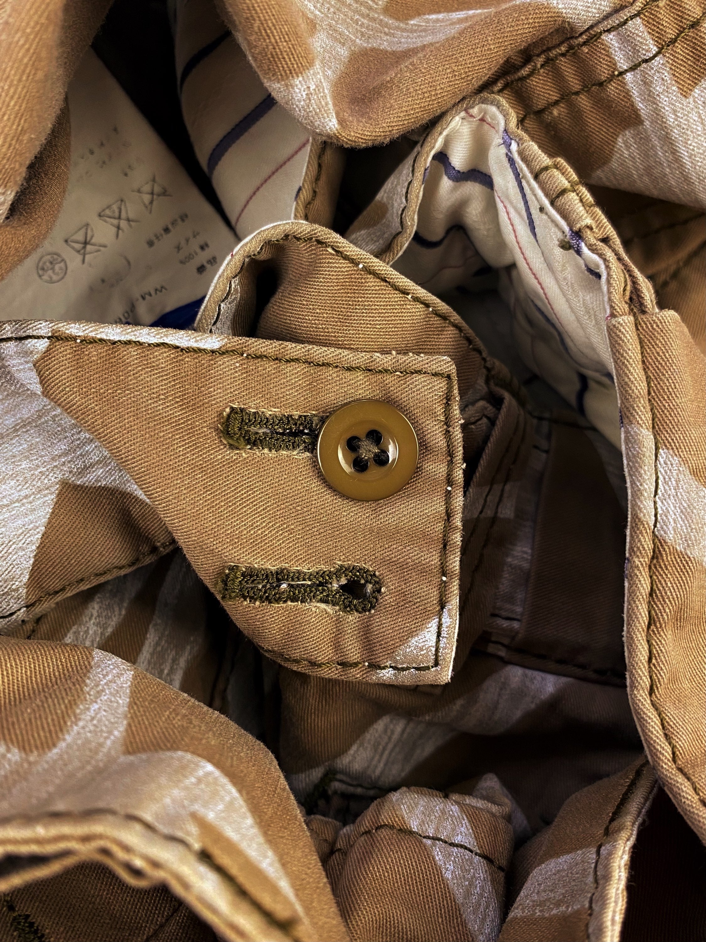 SS04 Junya Watanabe ‘Barbed Wire’ Tan Painted Cargo Pants
