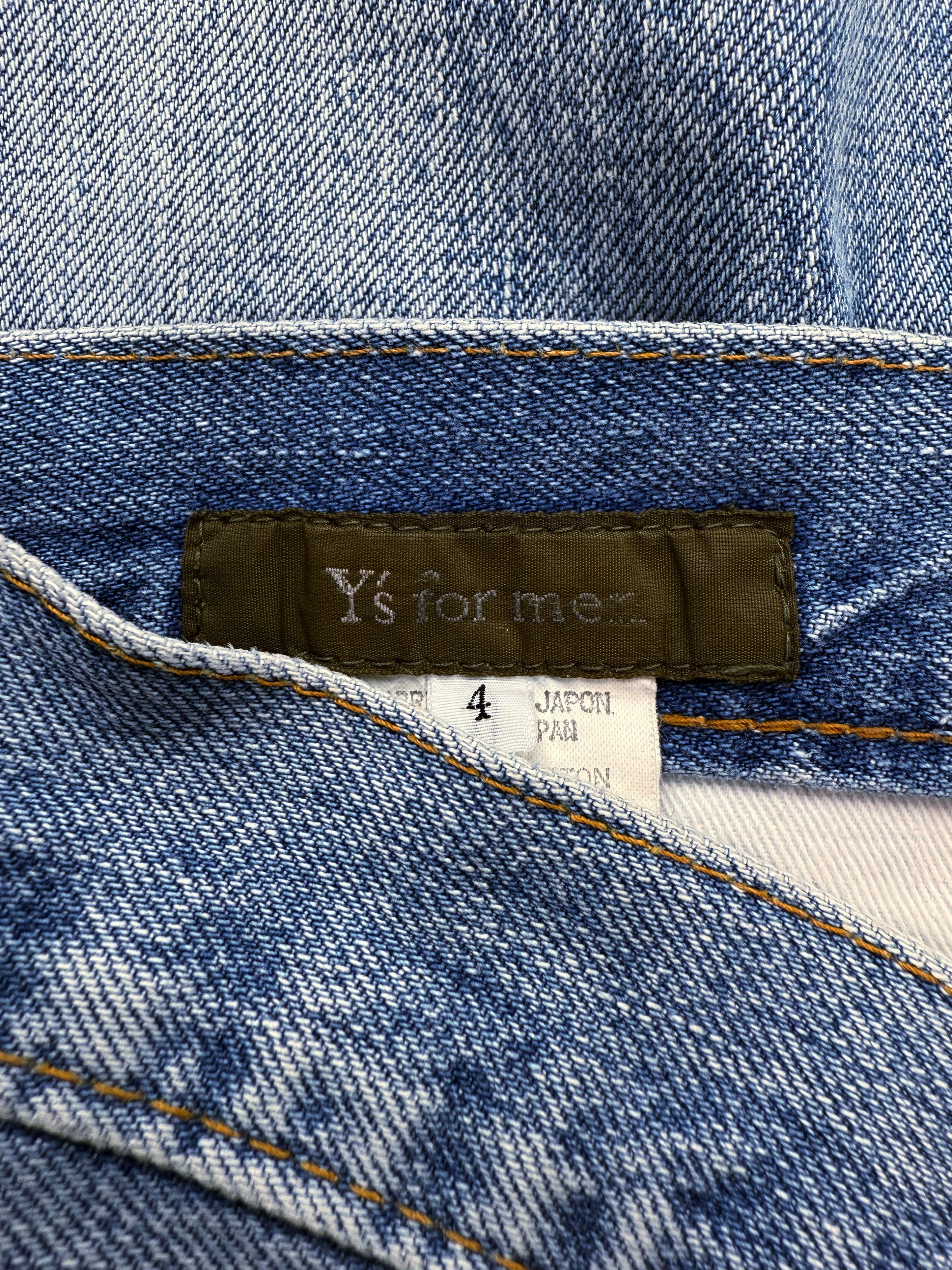 Y’s For Men Patchwork Distressed Light Wash Blue Boot Cut Denim